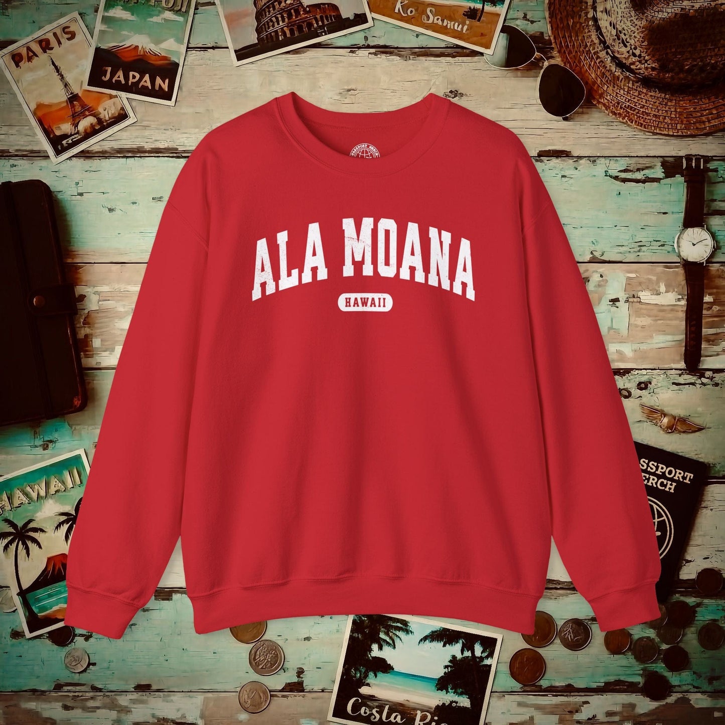 Classic Athletic (Bucket List Edition), Ala Moana, Hawaii Crewneck Red / S