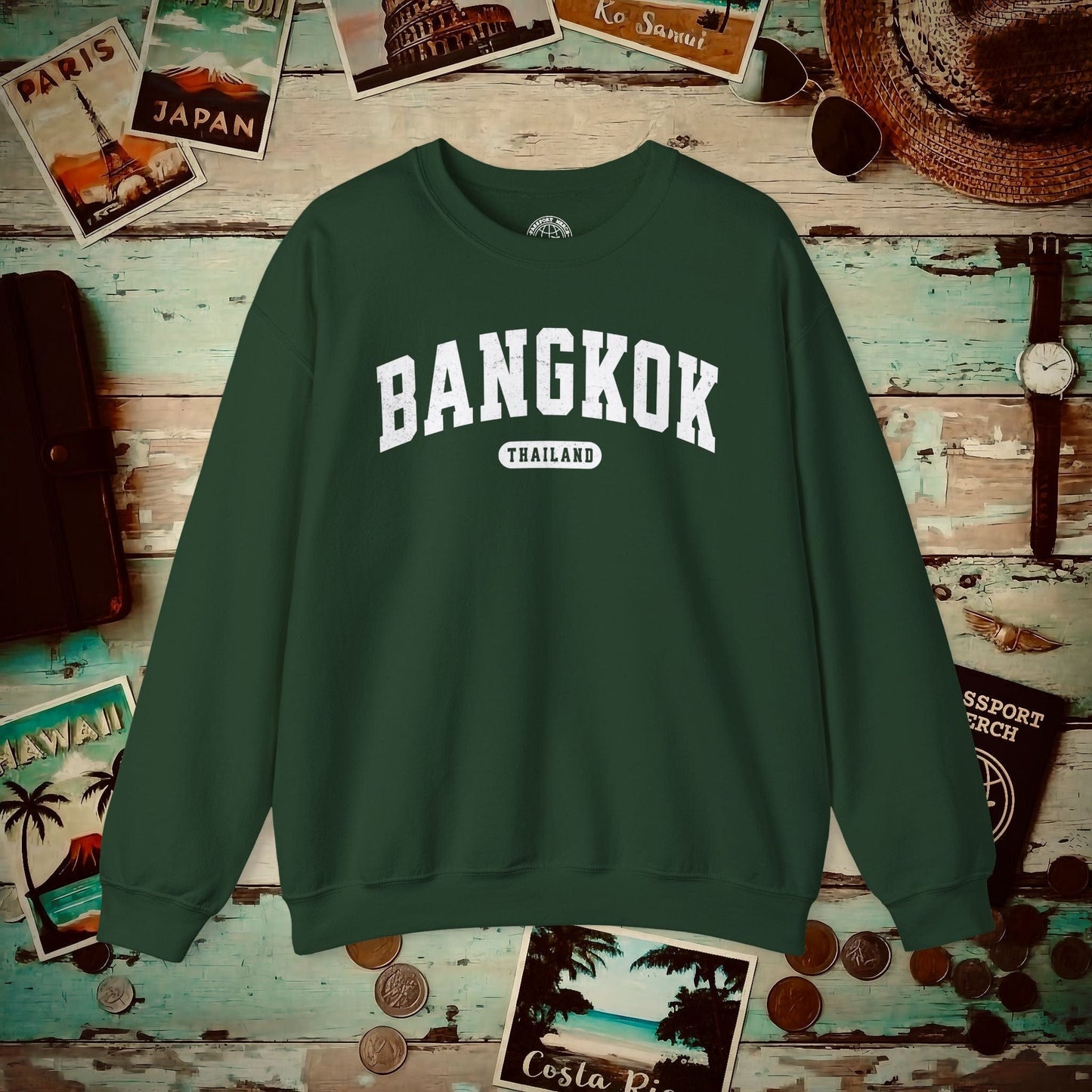 Classic Athletic (Bucket List Edition), Bangkok, Thailand Crewneck Forest Green / S