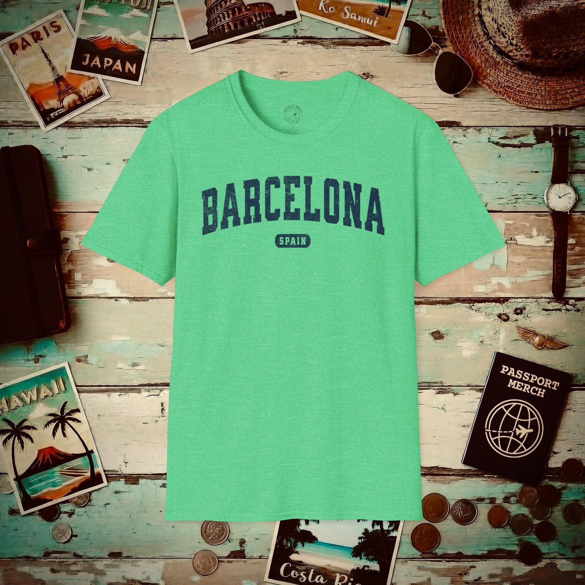 Classic Athletic (Bucket List Edition), Barcelona, Spain T-Shirt Heather Irish Green / S
