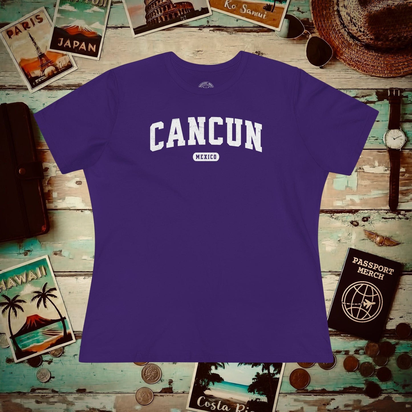 Classic Athletic (Bucket List Edition), Cancun, Mexico, Womens Fit T-Shirt Team Purple / S