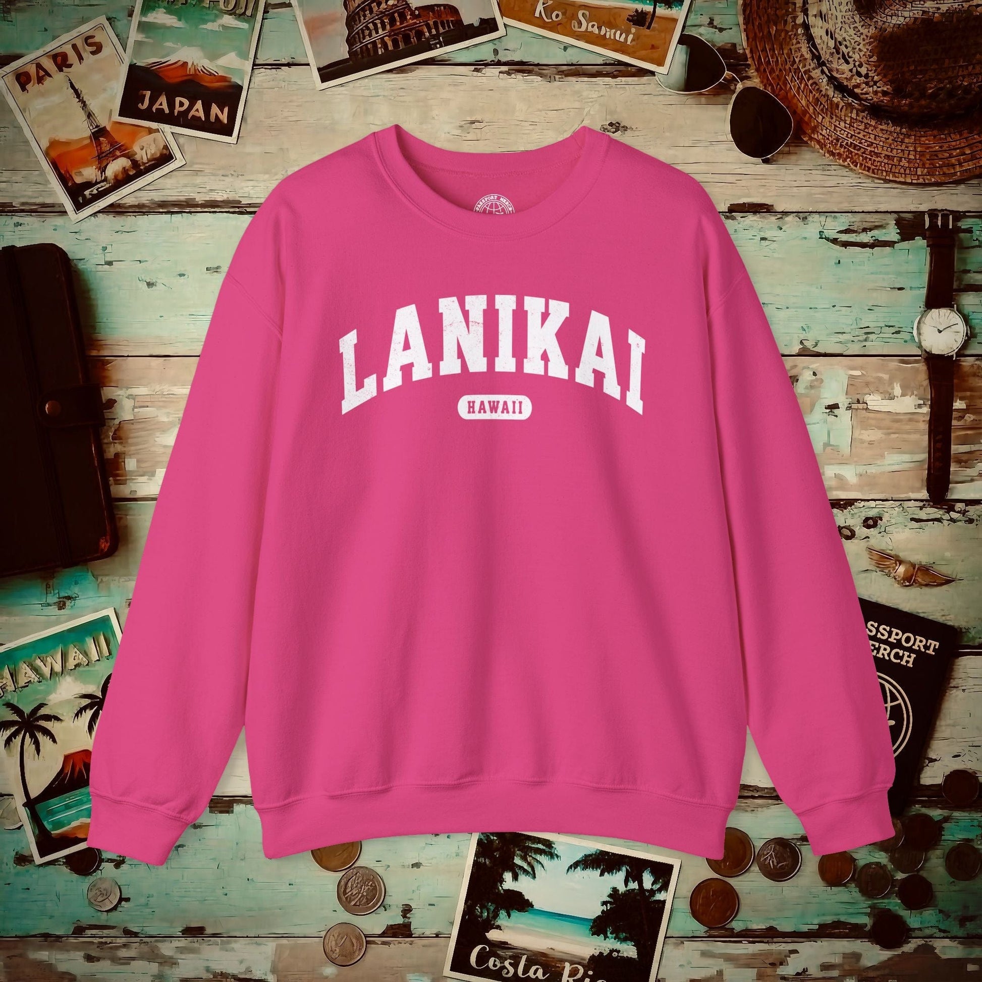 Classic Athletic (Bucket List Edition), Lanikai, Hawaii Crewneck Heliconia / S