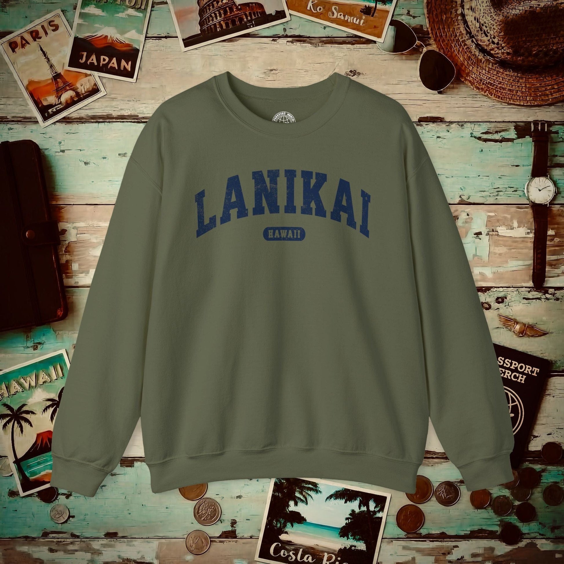 Classic Athletic (Bucket List Edition), Lanikai, Hawaii Crewneck Military Green / S