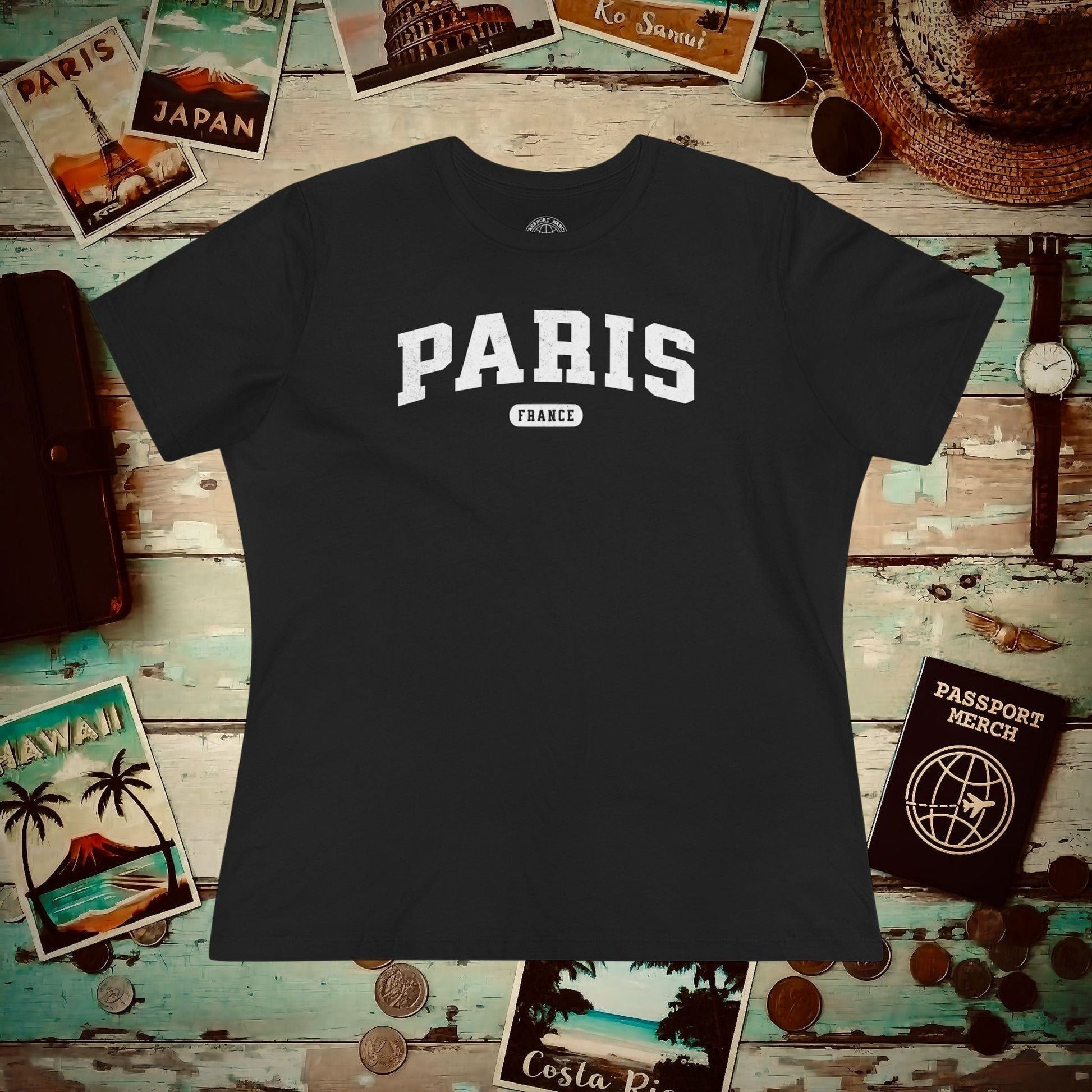 Classic Athletic (Bucket List Edition), Paris, France, Womens Fit T-Shirt Black / S