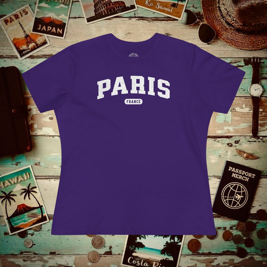 Classic Athletic (Bucket List Edition), Paris, France, Womens Fit T-Shirt Team Purple / S