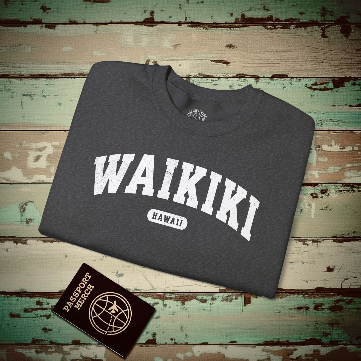 Classic Athletic (Bucket List Edition), Waikiki, Hawaii Crewneck Dark Heather / S