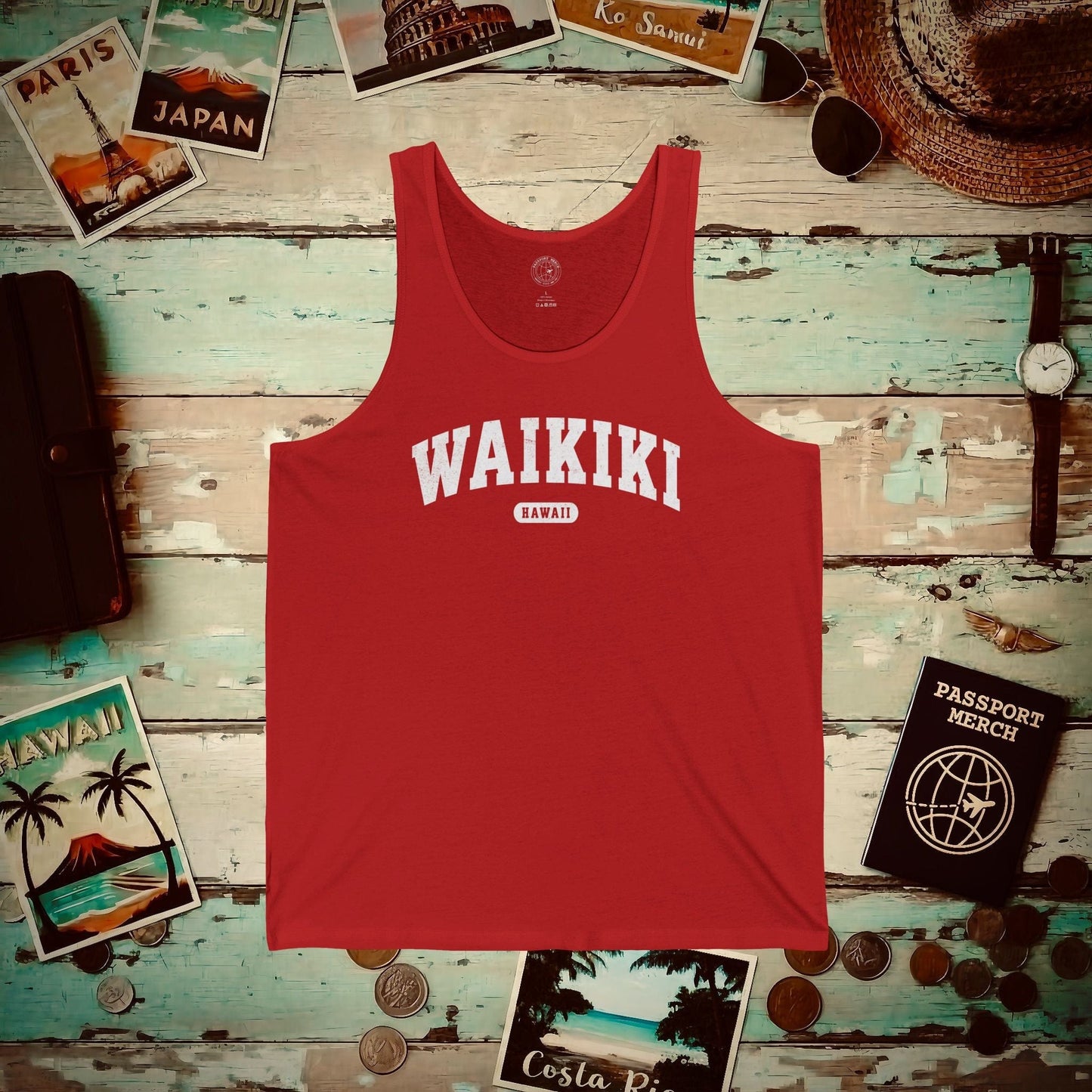 Classic Athletic (Bucket List Edition), Waikiki, Hawaii Tank Top Red / XS
