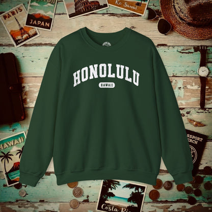 Classic Athletic, Honolulu, Hawaii (Fan Service) Crewneck Forest Green / S