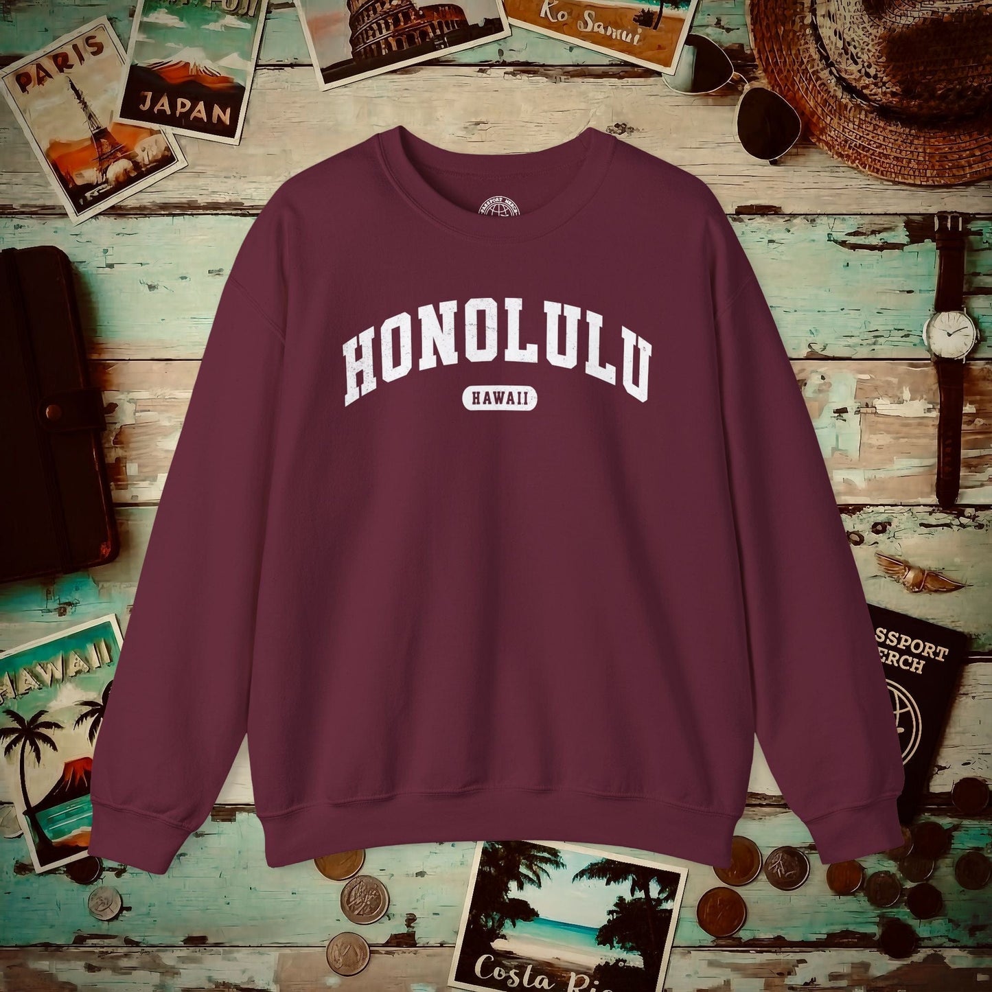Classic Athletic, Honolulu, Hawaii (Fan Service) Crewneck Maroon / S