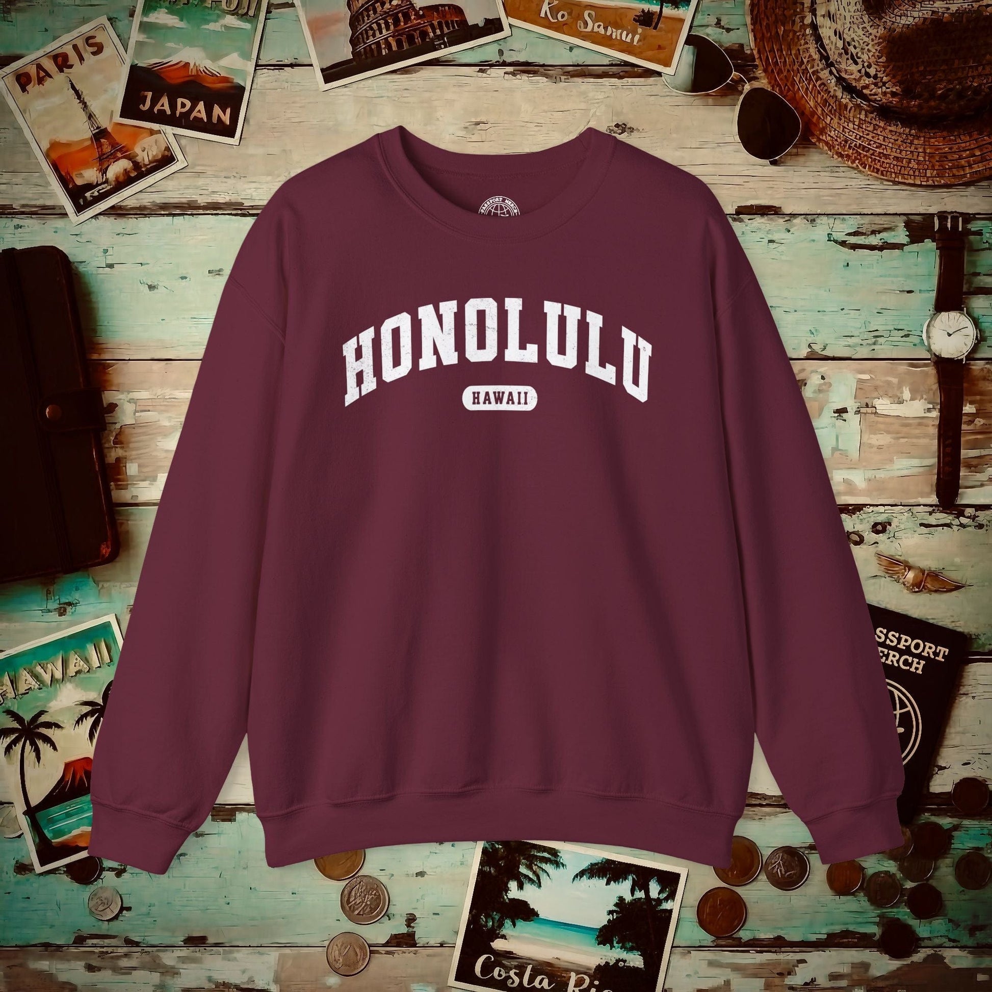 Classic Athletic, Honolulu, Hawaii (Fan Service) Crewneck Maroon / S