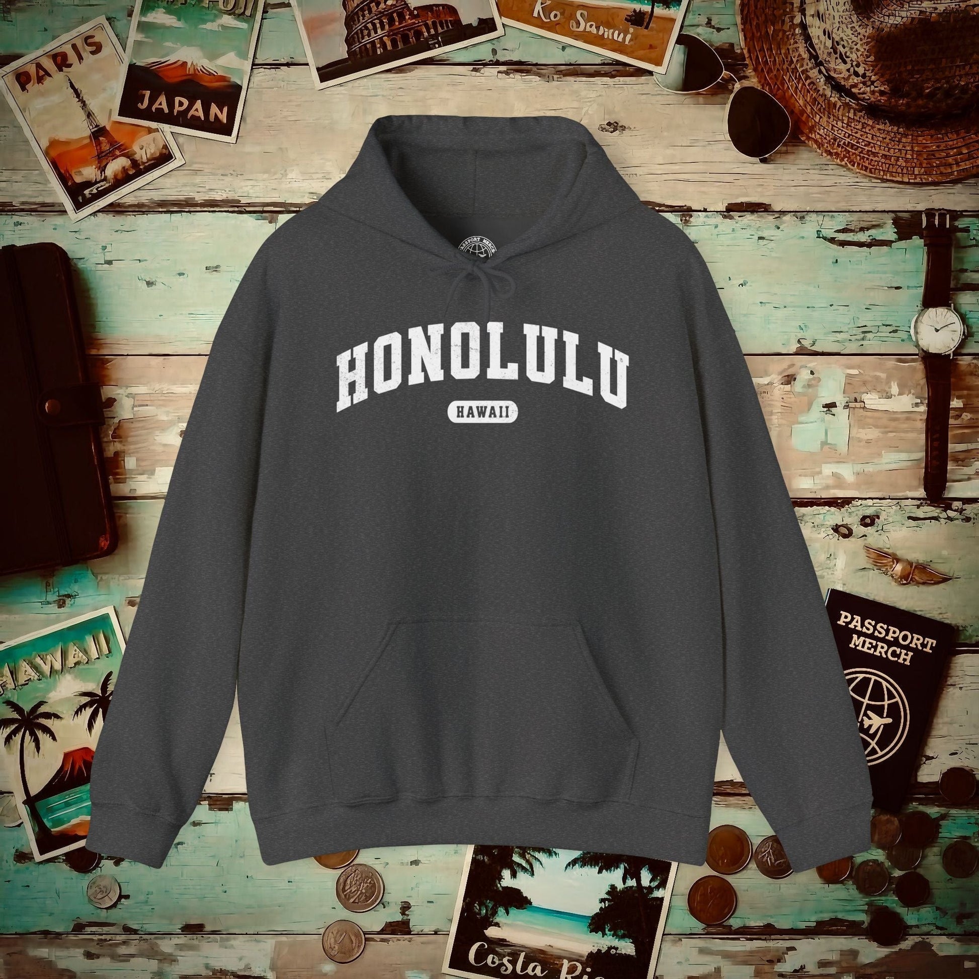 Classic Athletic, Honolulu, Hawaii (Fan Service) Hoodie Dark Heather / S