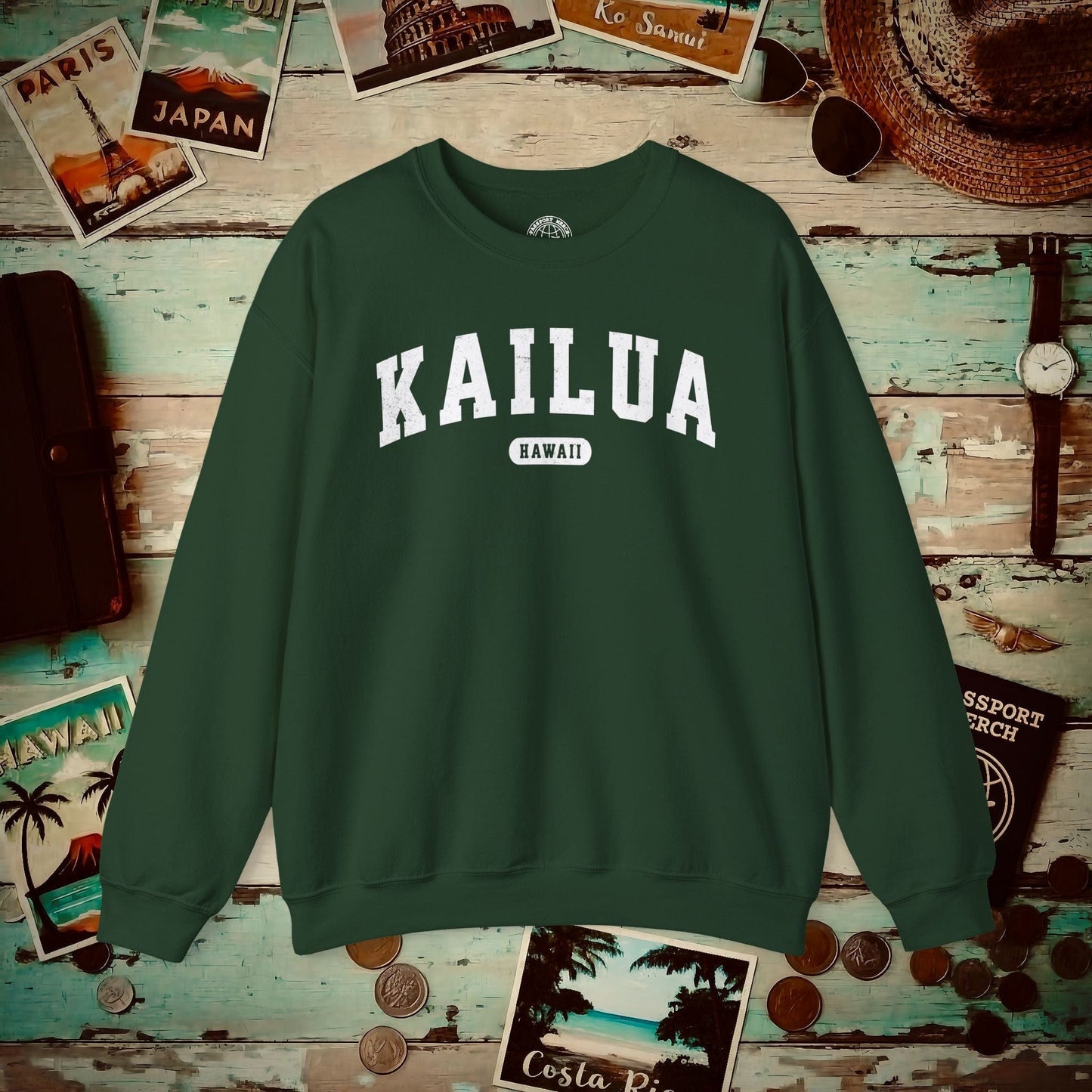 Classic Athletic, Kailua, Hawaii (Fan Service) Crewneck Forest Green / S