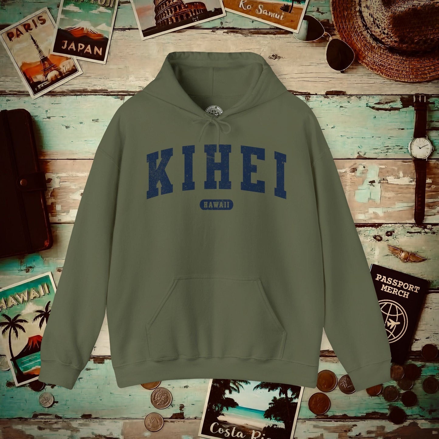 Classic Athletic, Kihei, Hawaii (Fan Service) Hoodie Military Green / S