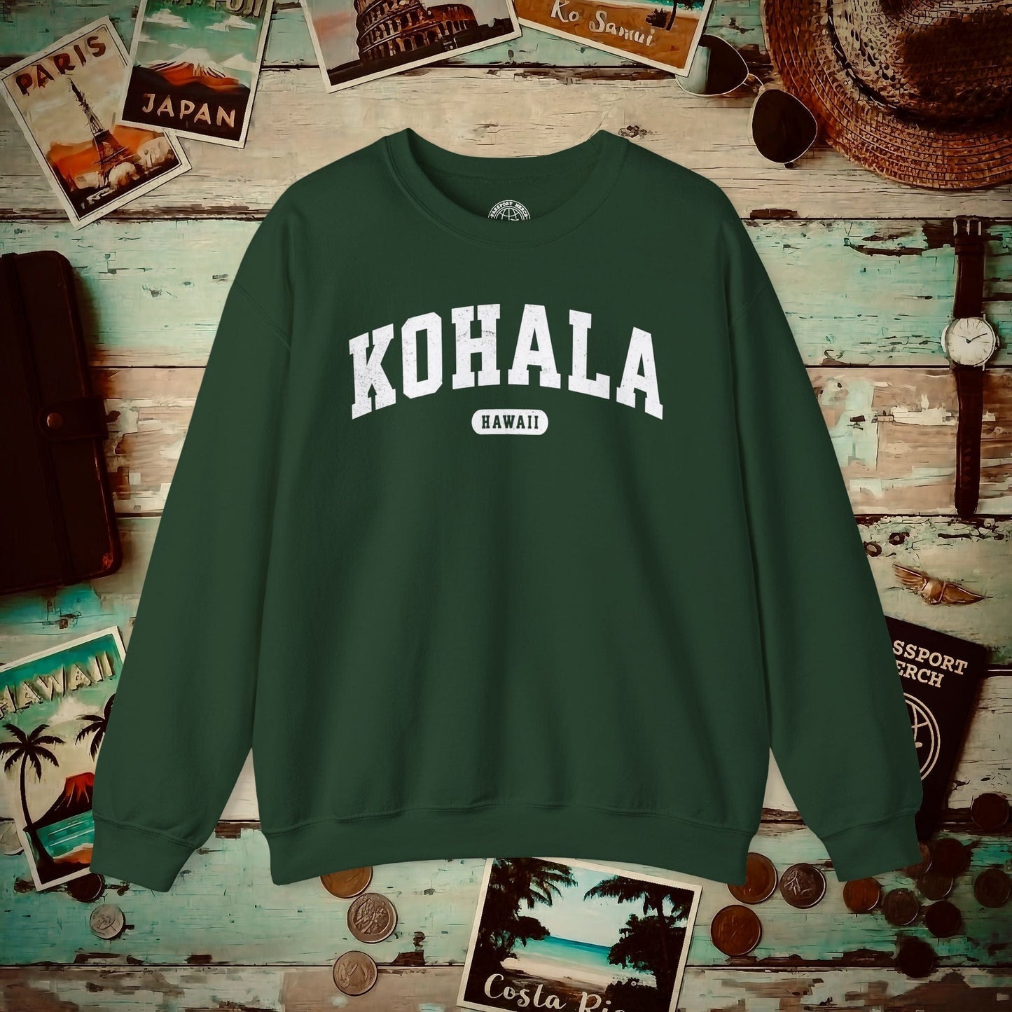 Classic Athletic, Kohala, Hawaii (Fan Service) Crewneck Forest Green / S
