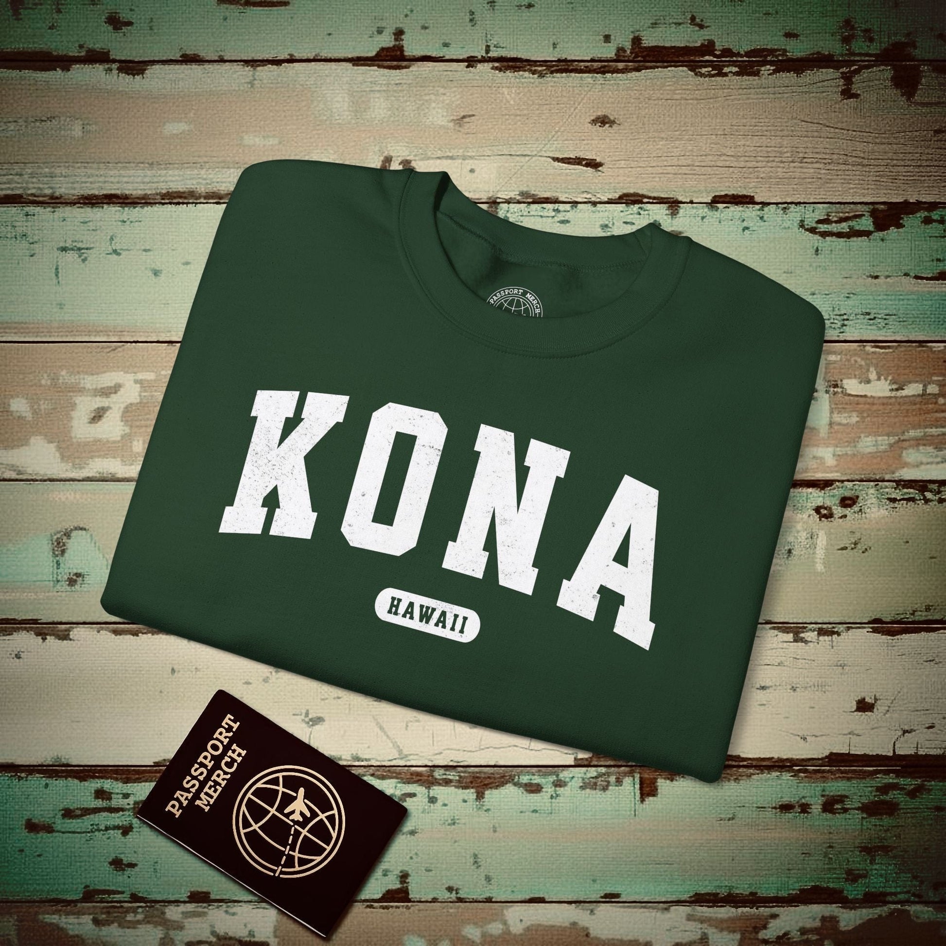 Classic Athletic, Kona, Hawaii (Fan Service) Crewneck Forest Green / S