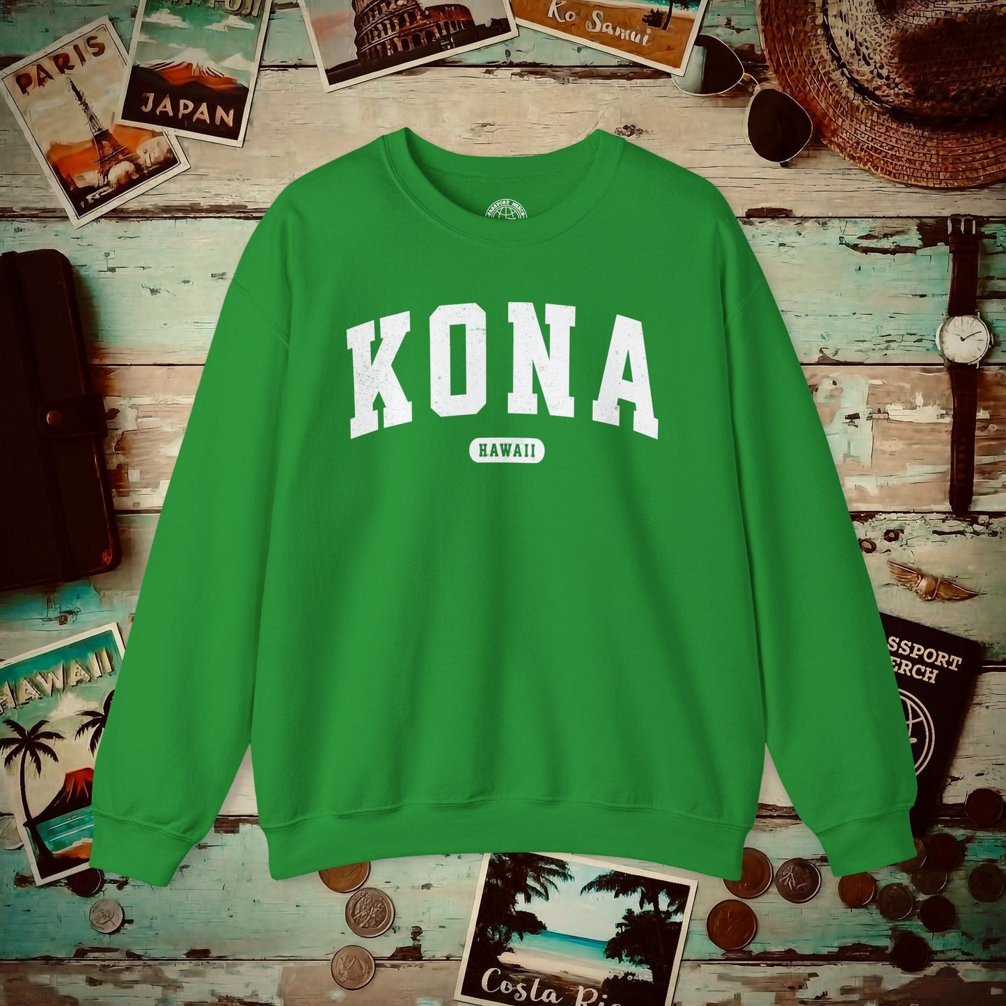 Classic Athletic, Kona, Hawaii (Fan Service) Crewneck Irish Green / S