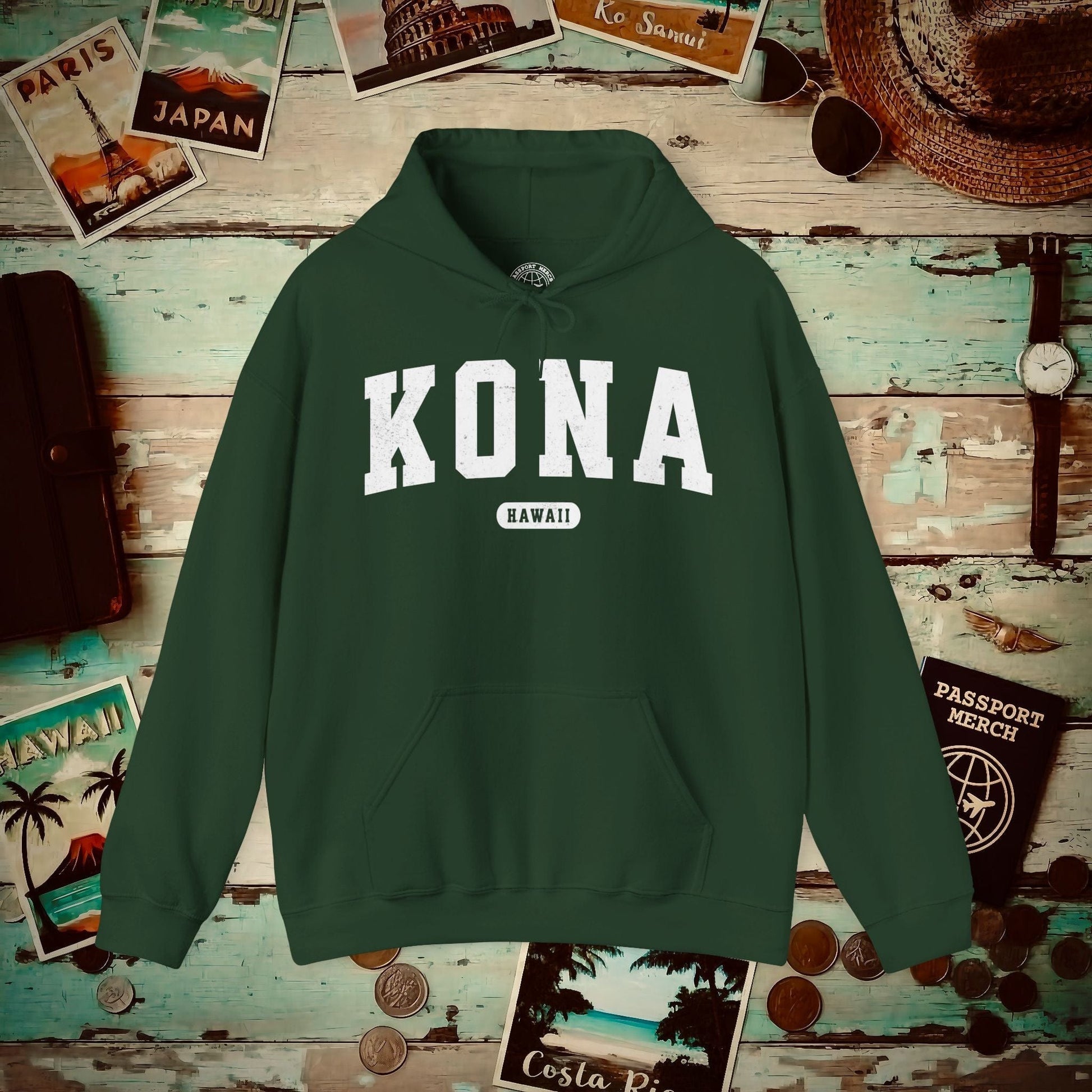 Classic Athletic, Kona, Hawaii (Fan Service) Hoodie Forest Green / S
