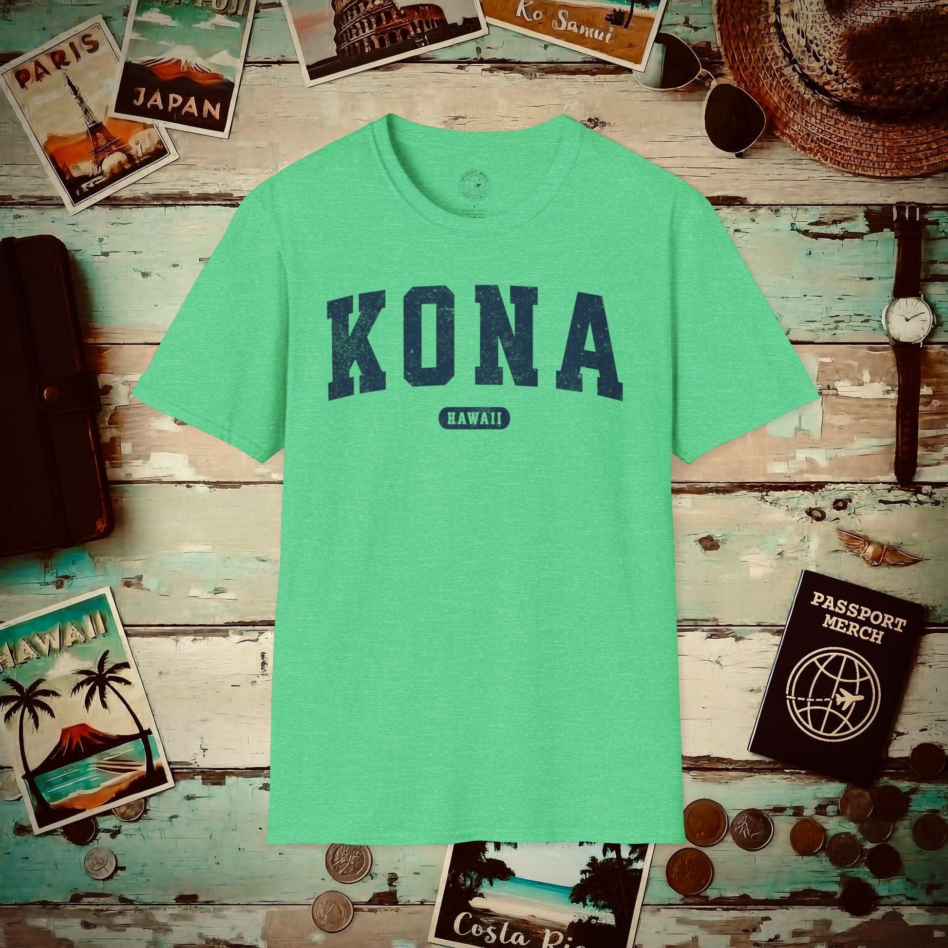 Classic Athletic, Kona, Hawaii (Fan Service) T-Shirt Heather Irish Green / S