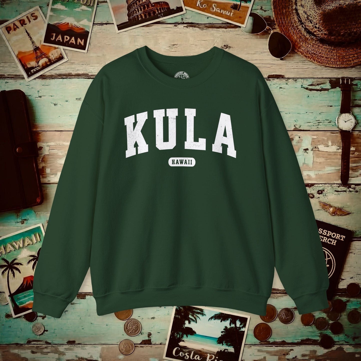 Classic Athletic, Kula, Hawaii (Fan Service) Crewneck Forest Green / S