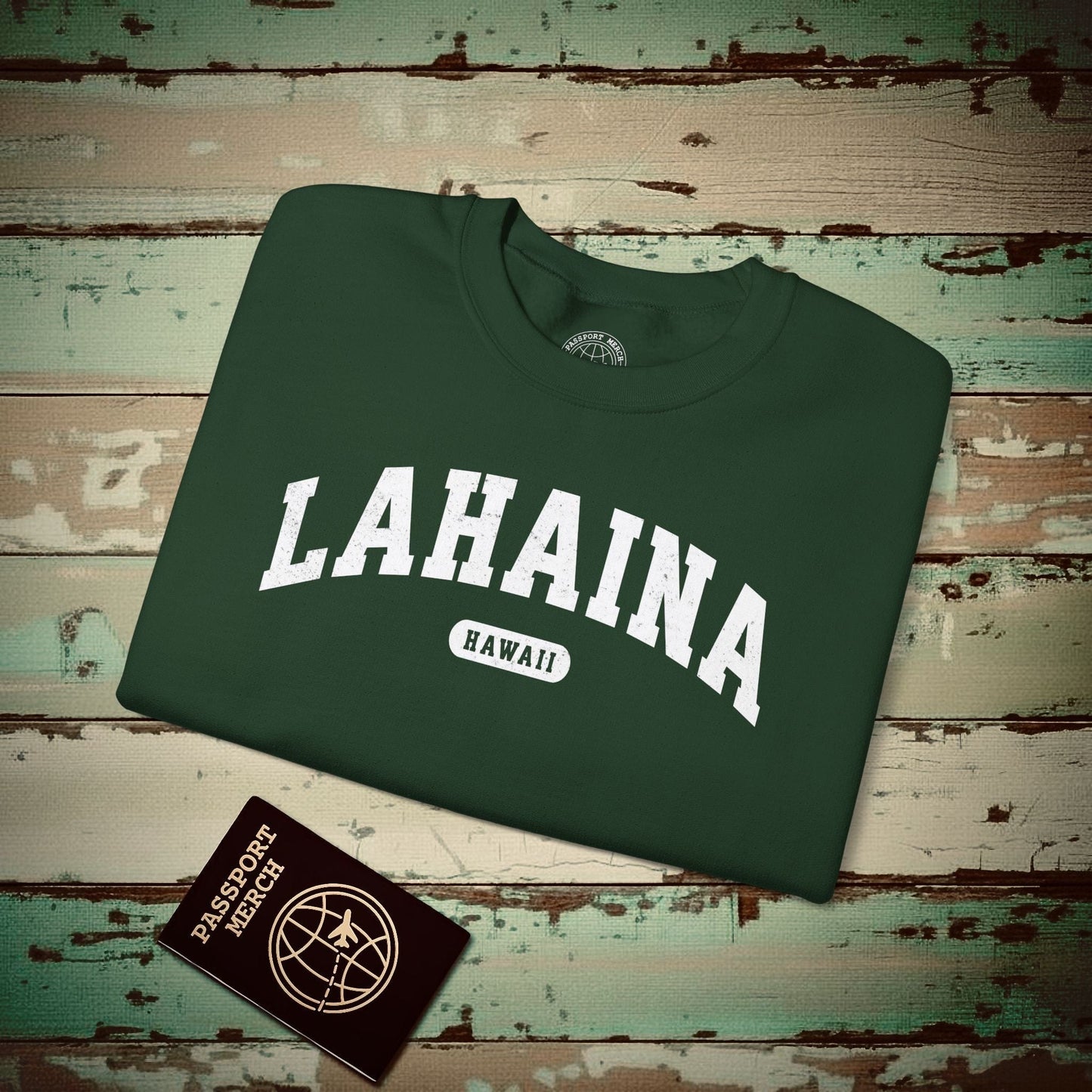 Classic Athletic, Lahaina, Hawaii (Fan Service) Crewneck Forest Green / S
