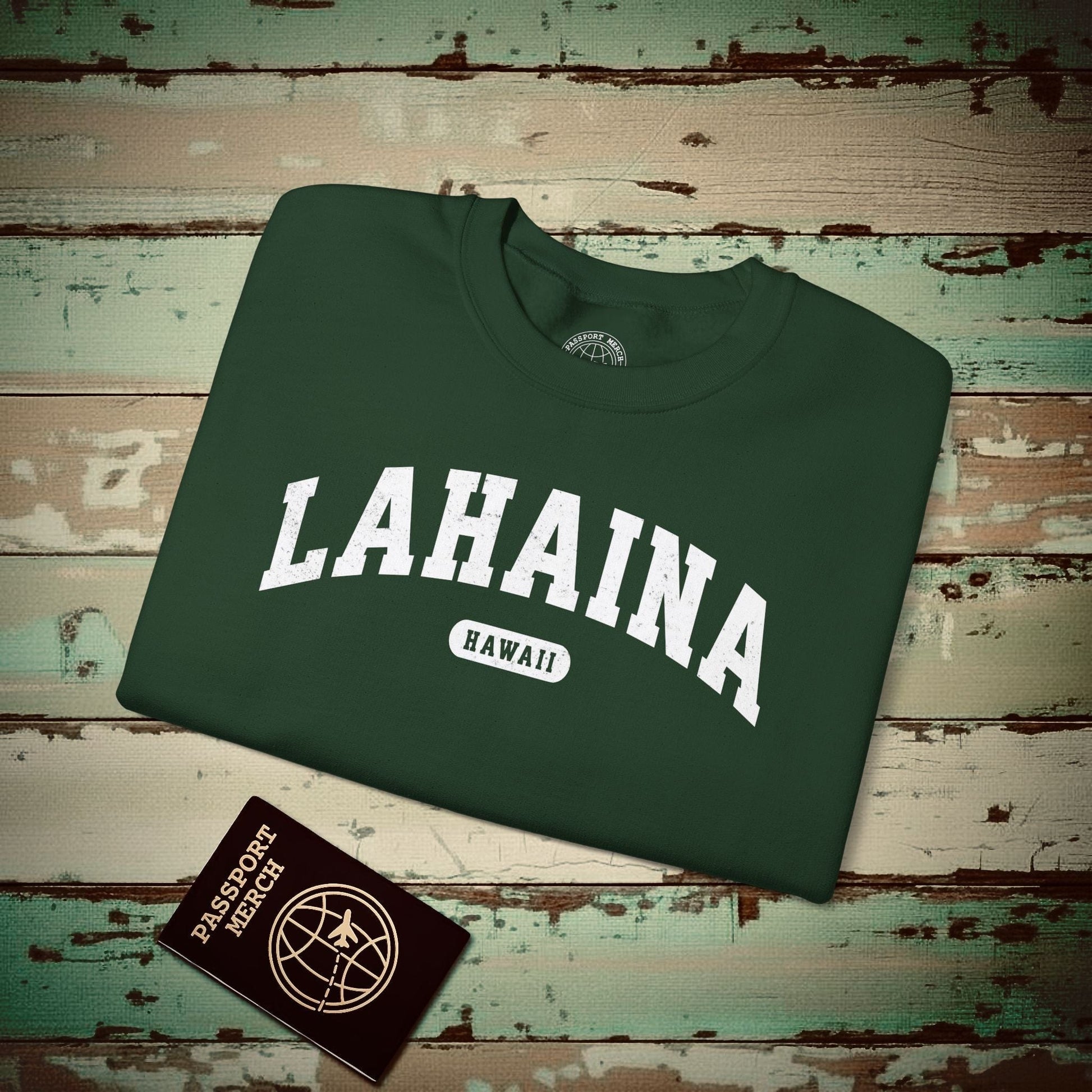 Classic Athletic, Lahaina, Hawaii (Fan Service) Crewneck Forest Green / S