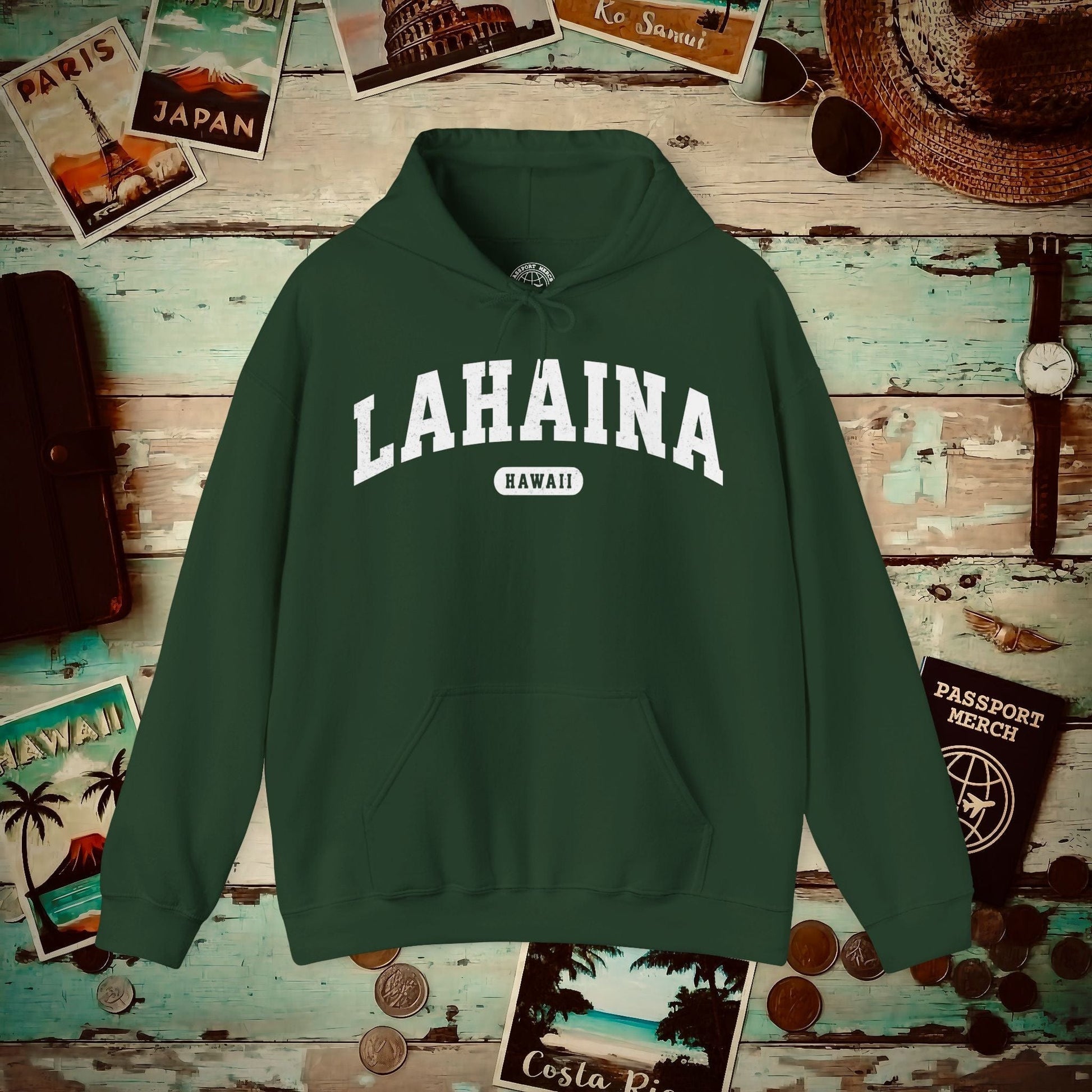 Classic Athletic, Lahaina, Hawaii (Fan Service) Hoodie Forest Green / S