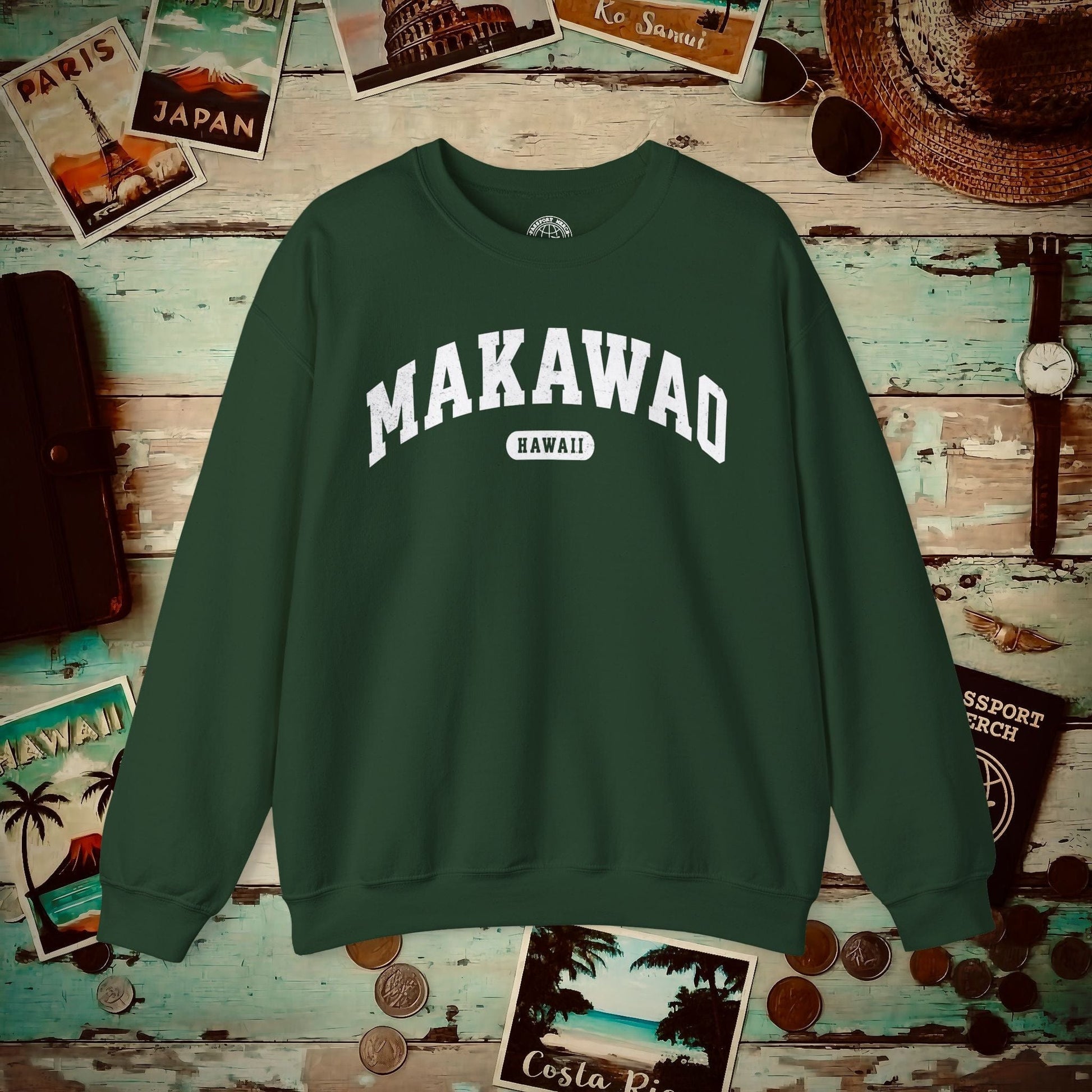 Classic Athletic, Makawao, Hawaii (Fan Service) Crewneck Forest Green / S