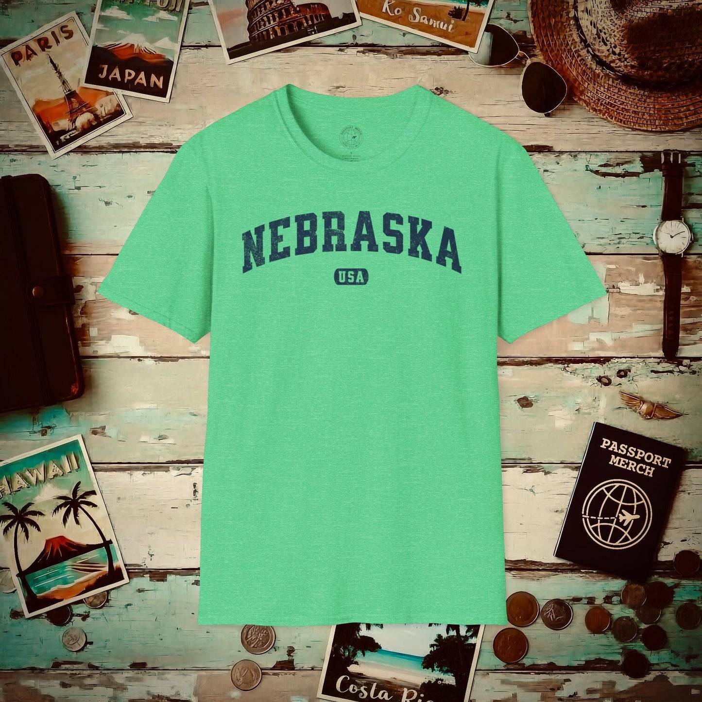 Classic Athletic, Nebraska (50 States Edition) T-Shirt Heather Irish Green / S