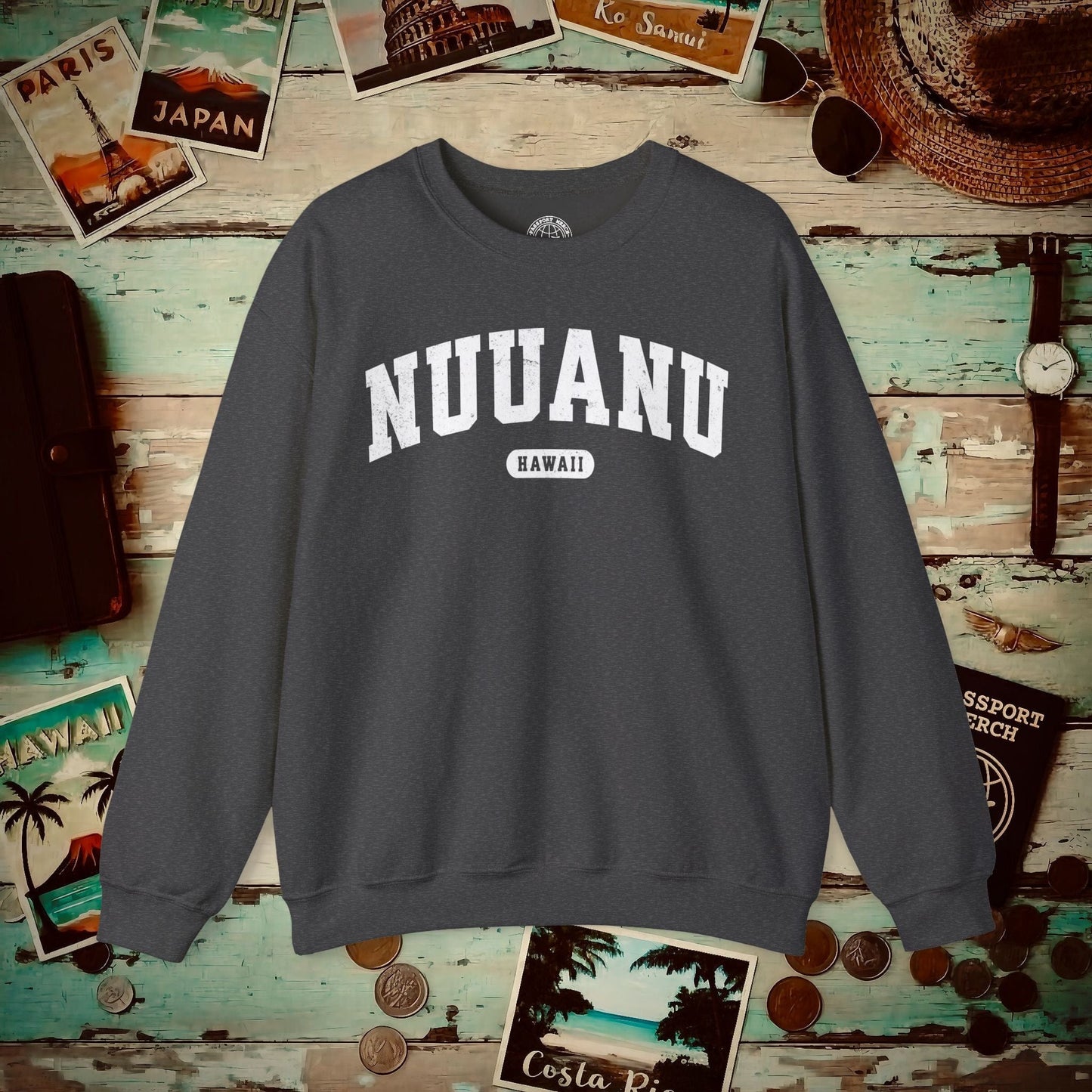 Classic Athletic, Nuuanu, Hawaii (Fan Service) Crewneck Dark Heather / S
