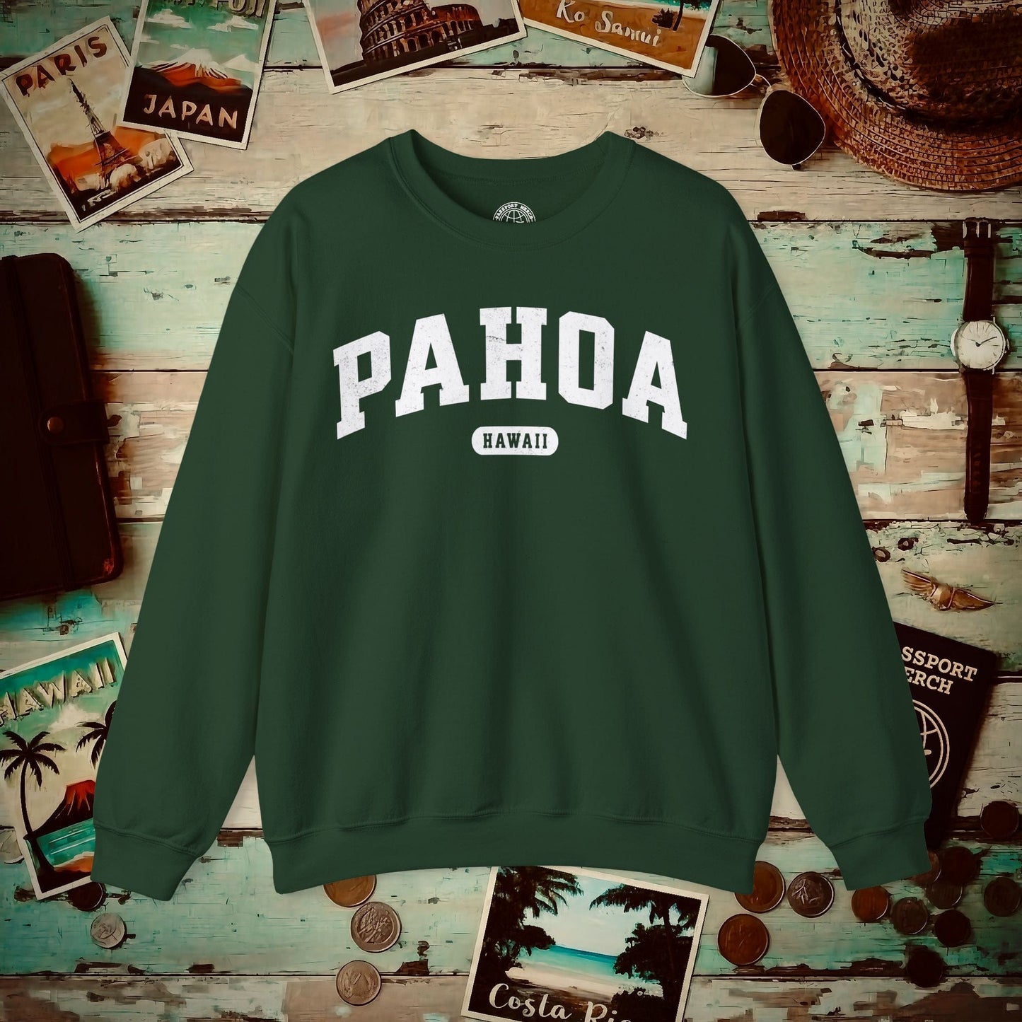 Classic Athletic, Pahoa, Hawaii (Fan Service) Crewneck Forest Green / S