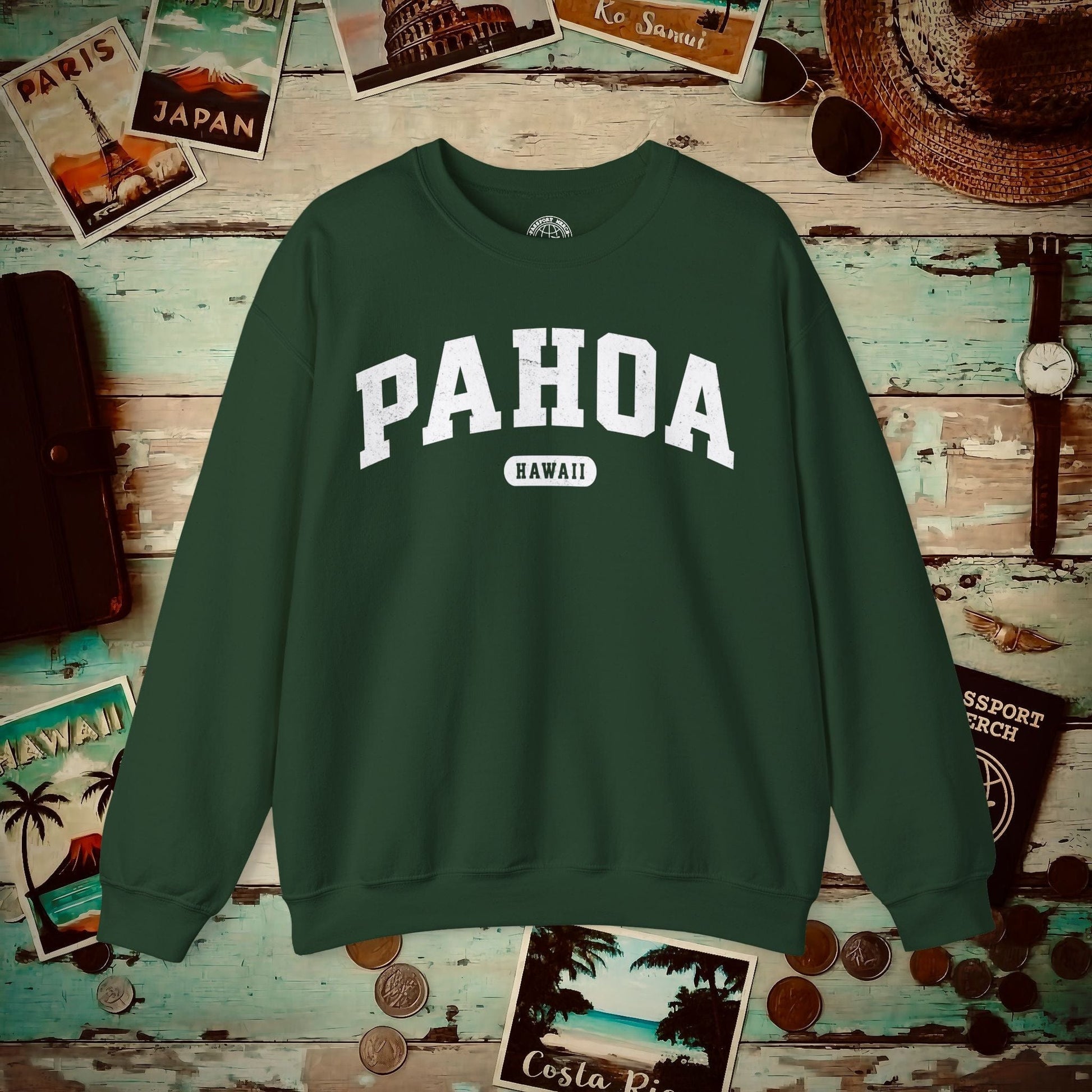 Classic Athletic, Pahoa, Hawaii (Fan Service) Crewneck Forest Green / S