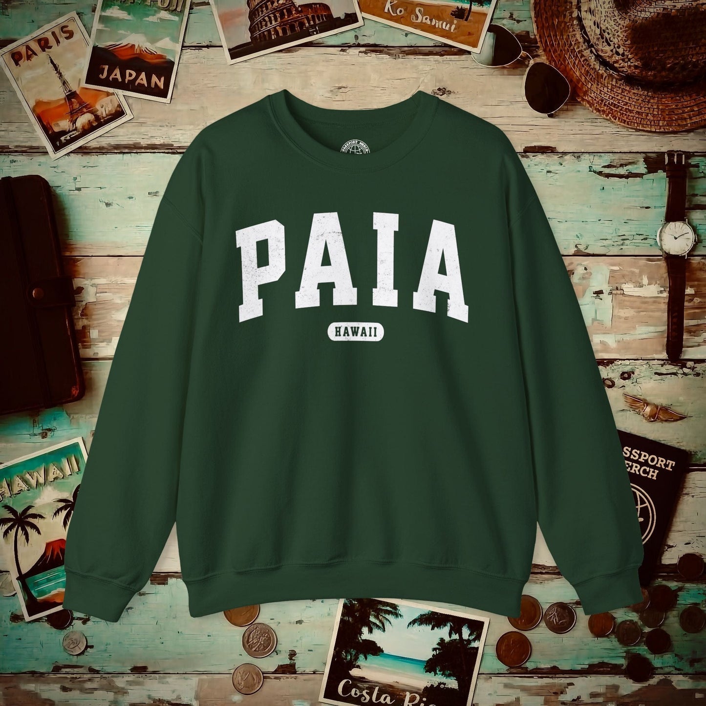Classic Athletic, Paia, Hawaii (Fan Service) Crewneck Forest Green / S