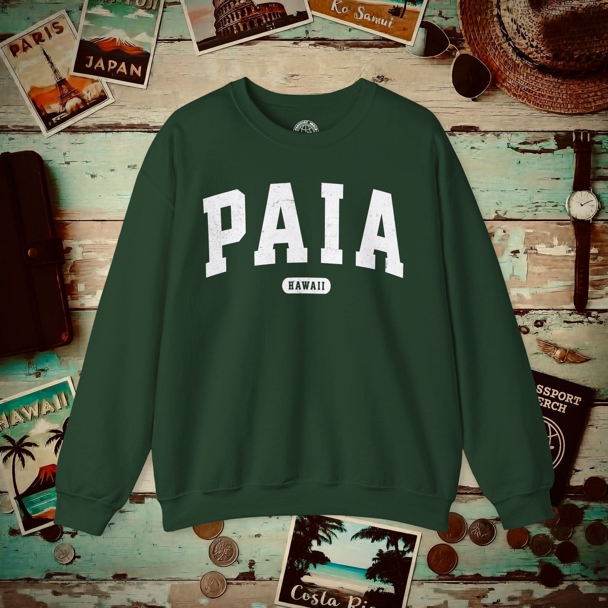 Classic Athletic, Paia, Hawaii (Fan Service) Crewneck Forest Green / S