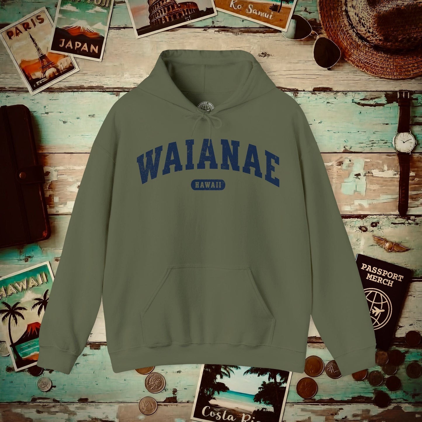 Classic Athletic, Waianae, Hawaii (Fan Service) Hoodie Military Green / S