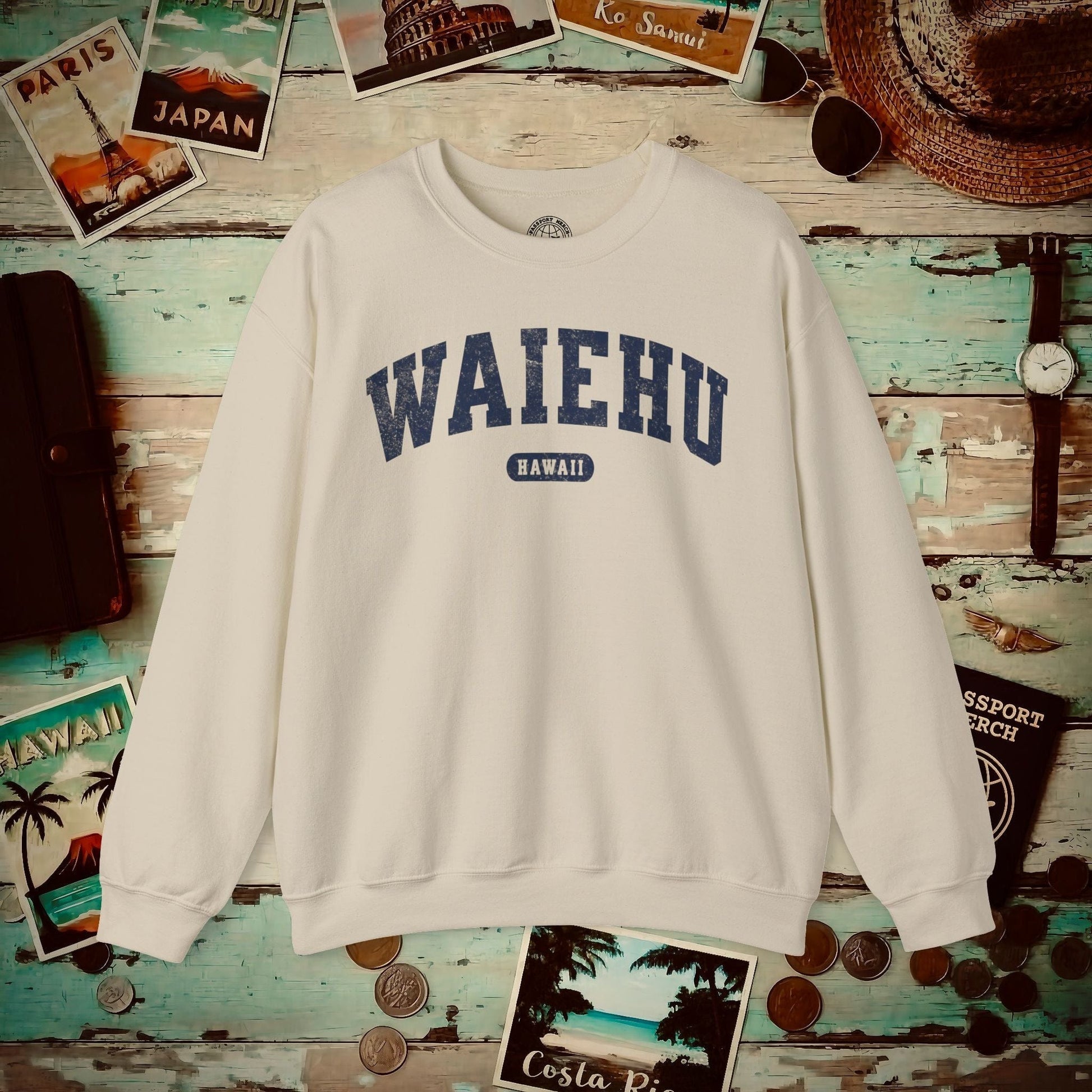Classic Athletic, Waiehu, Hawaii (Fan Service) Crewneck Sand / S