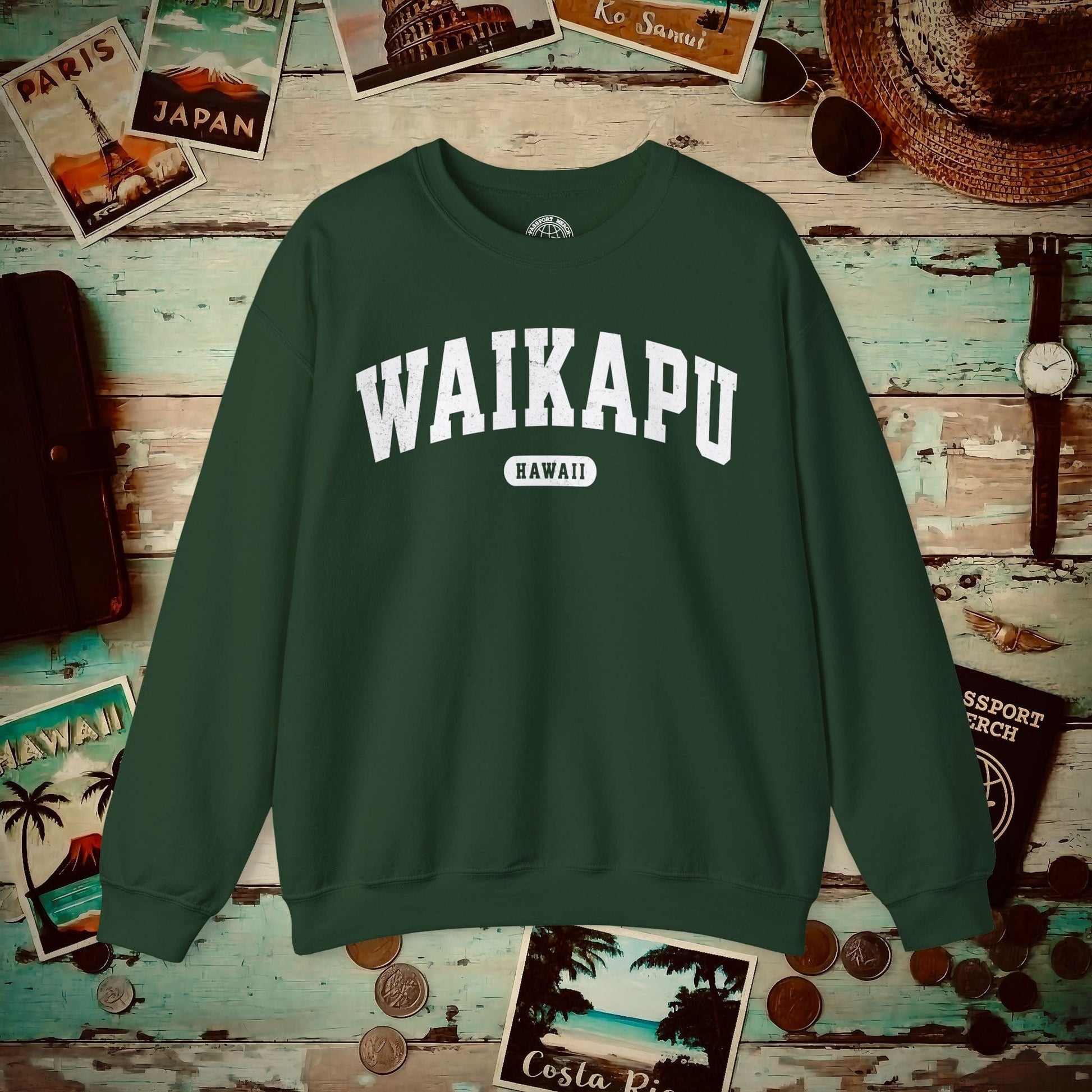 Classic Athletic, Waikapu, Hawaii (Fan Service) Crewneck Forest Green / S