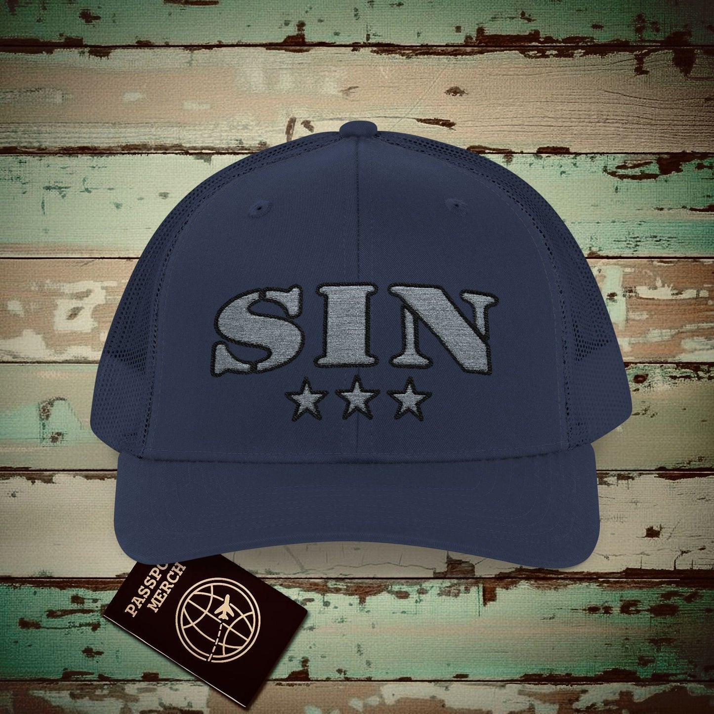 Classic Military, Changi Singapore Airport Code (SIN) Embroidered Trucker Hat Navy / One size