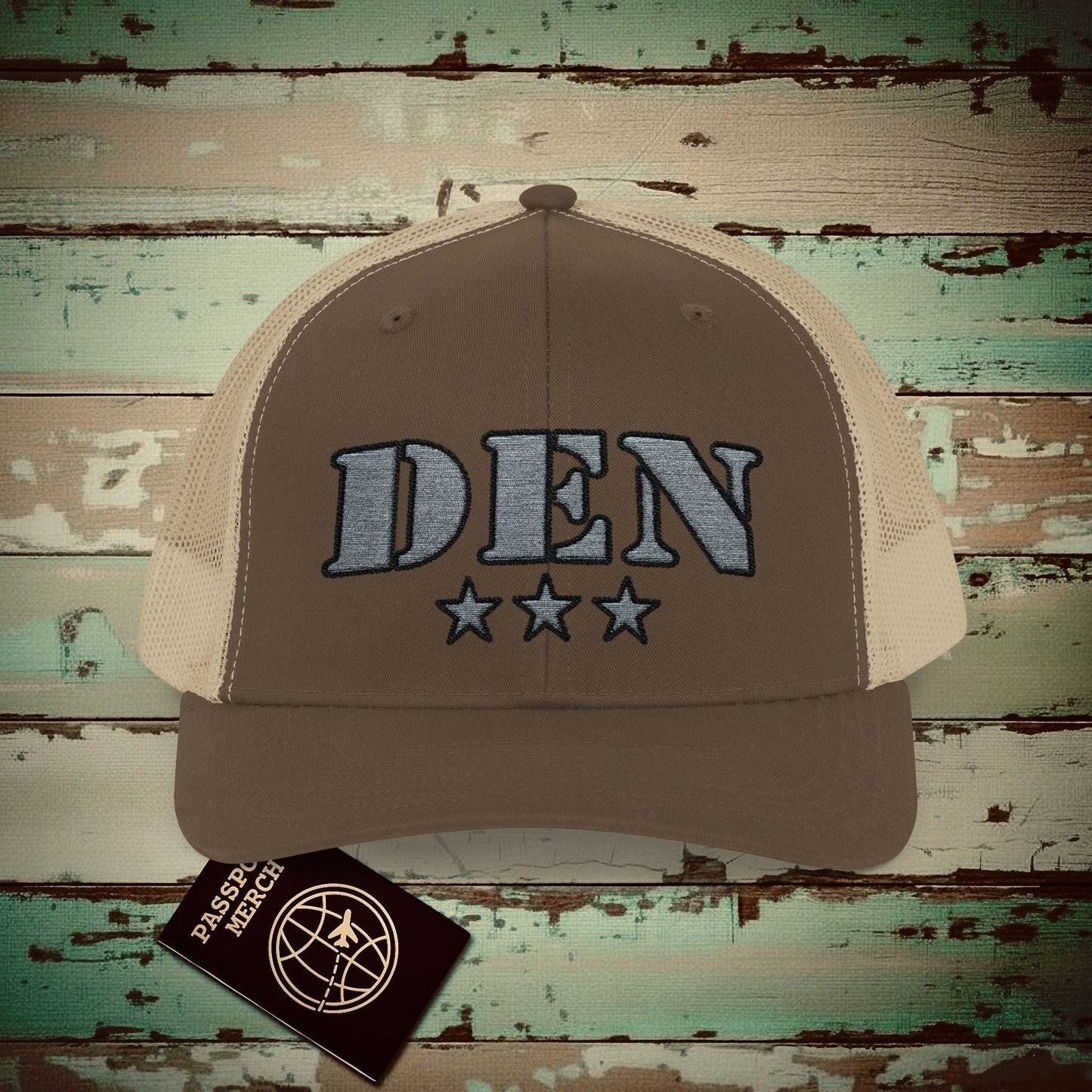 Classic Military, Denver Colorado Airport Code (DEN) Embroidered Trucker Hat Brown / Khaki / One size