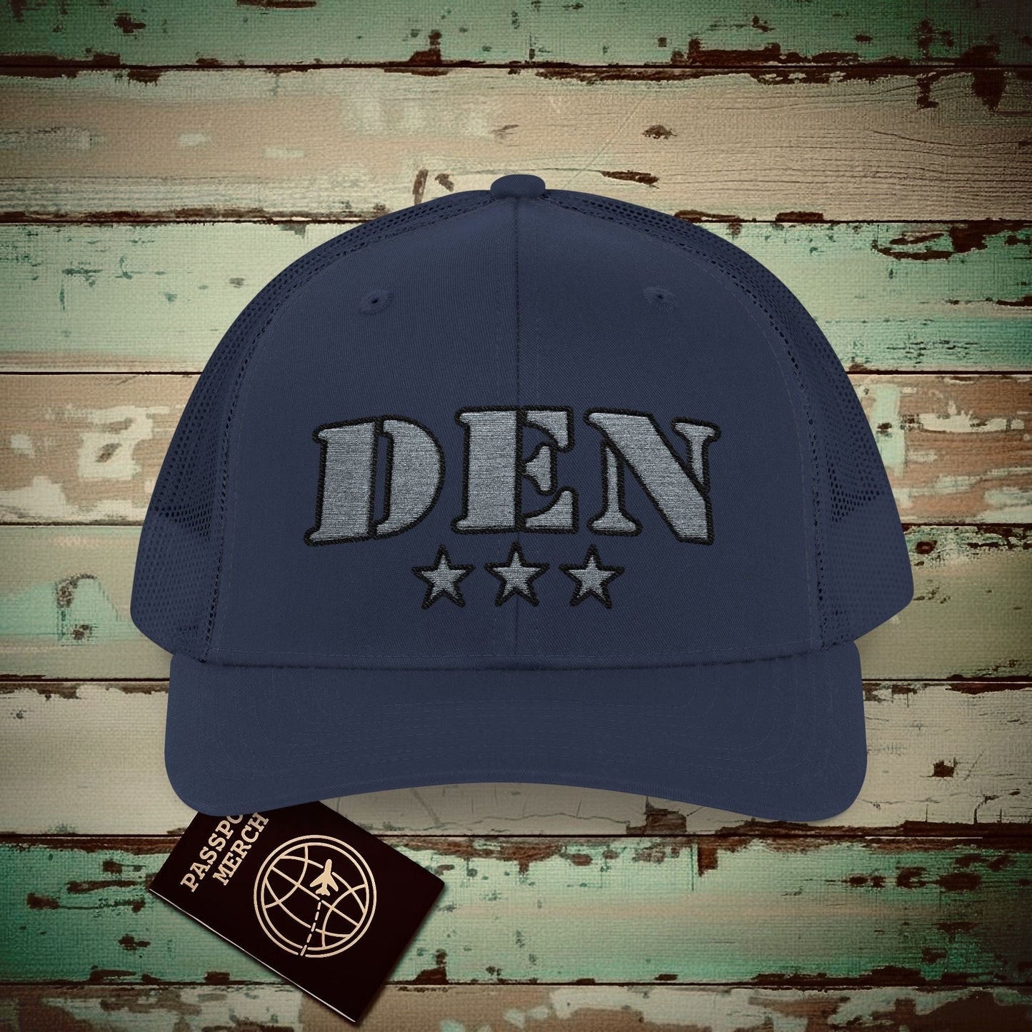 Classic Military, Denver Colorado Airport Code (DEN) Embroidered Trucker Hat Navy / One size