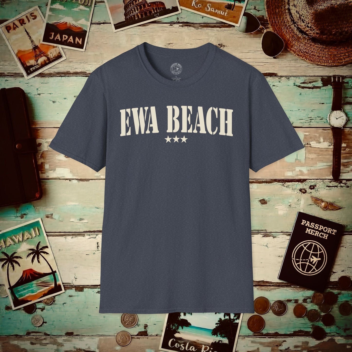 Classic Military, Ewa Beach, Hawaii T-Shirt Heather Navy / S