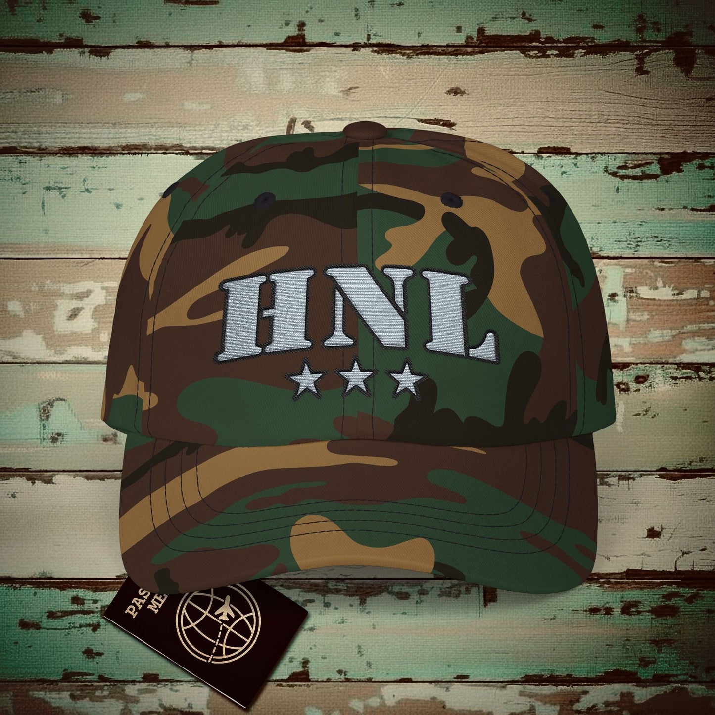 Classic Military, Honolulu Hawaii Airport Code (HNL) Embroidered Hat Green Camo / One size