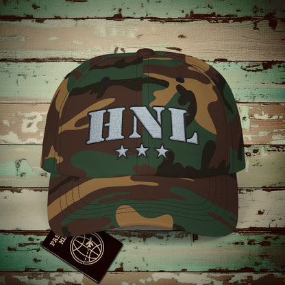 Classic Military, Honolulu Hawaii Airport Code (HNL) Embroidered Hat Green Camo / One size
