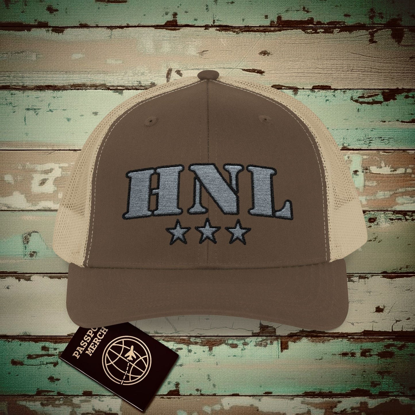 Classic Military, Honolulu Hawaii Airport Code (HNL) Embroidered Trucker Hat Brown / Khaki / One size