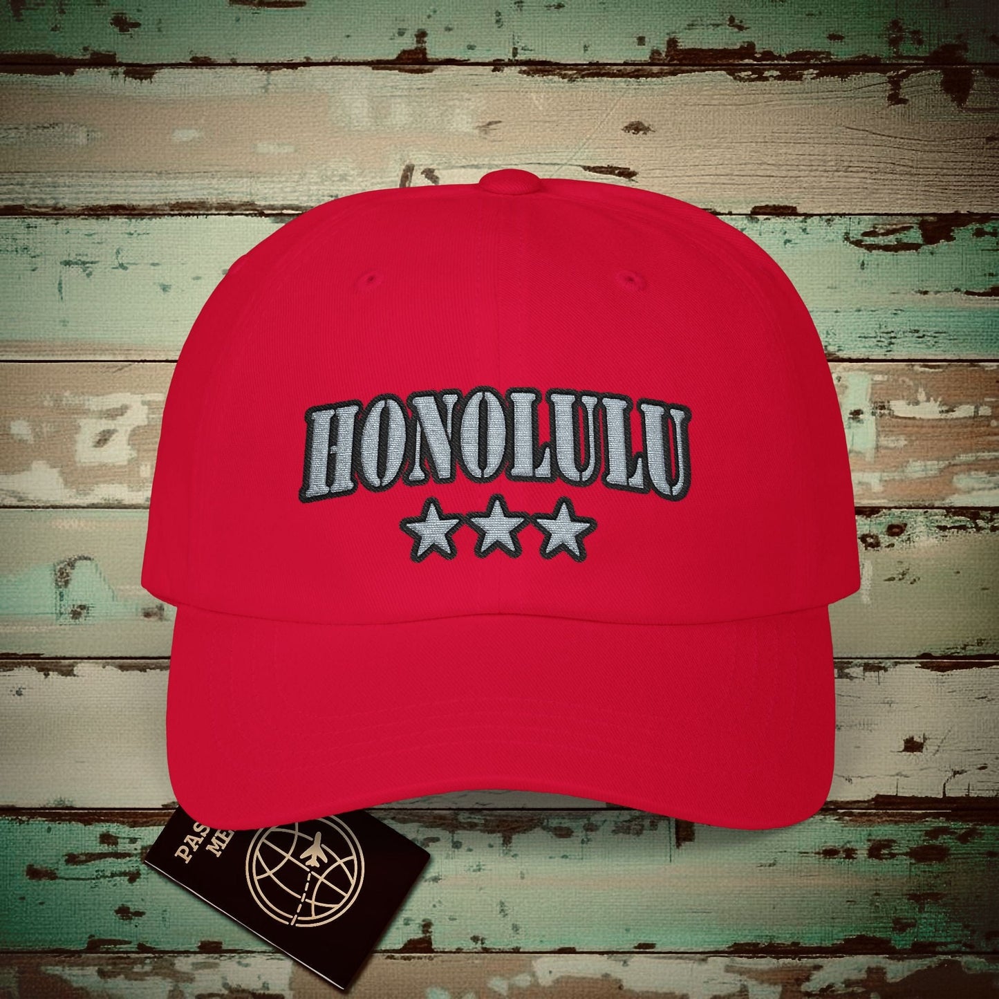 Classic Military, Honolulu, Hawaii Embroidered Hat Cranberry / One size