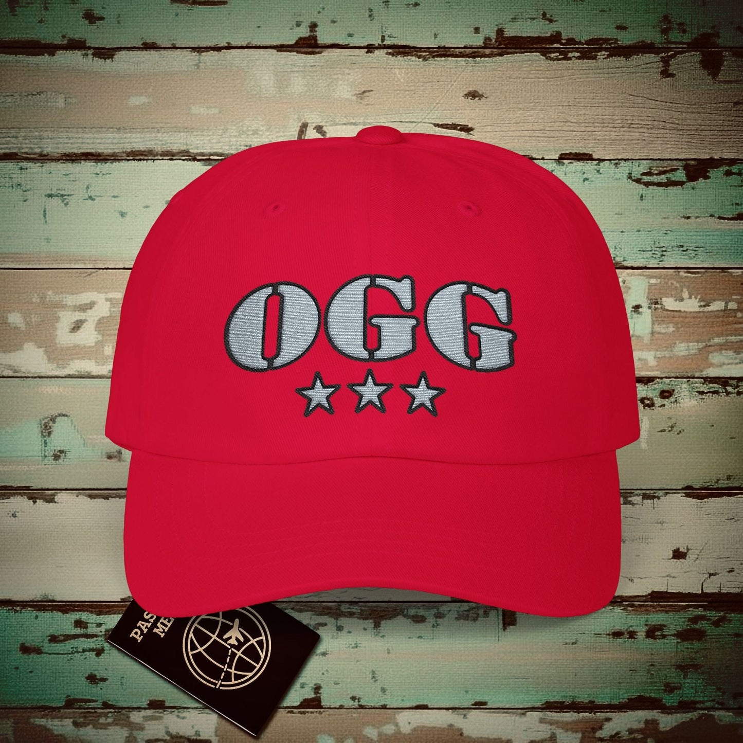 Classic Military, Kahului Hawaii Airport Code (OGG) Embroidered Hat Cranberry / One size