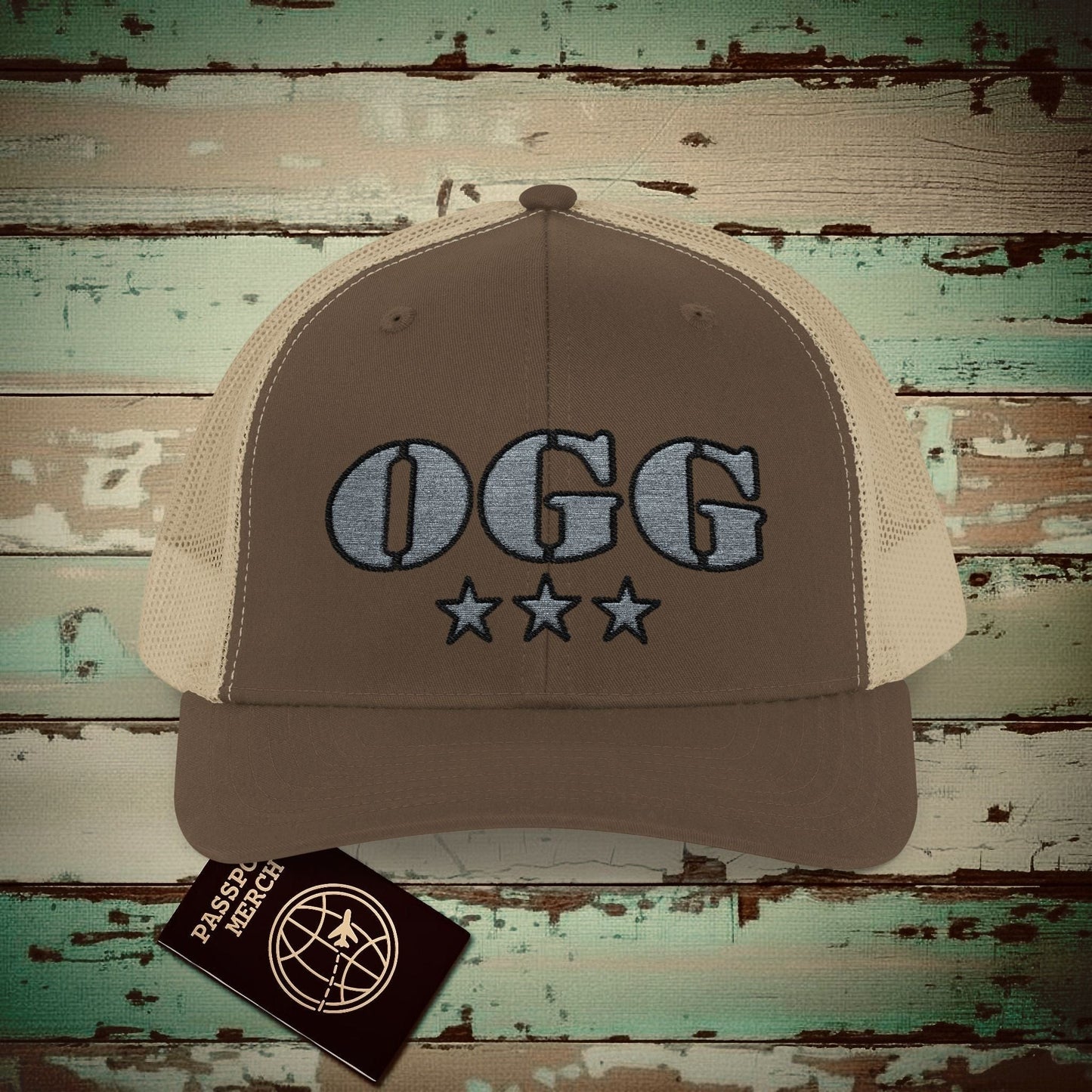 Classic Military, Kahului Hawaii Airport Code (OGG) Embroidered Trucker Hat Brown / Khaki / One size