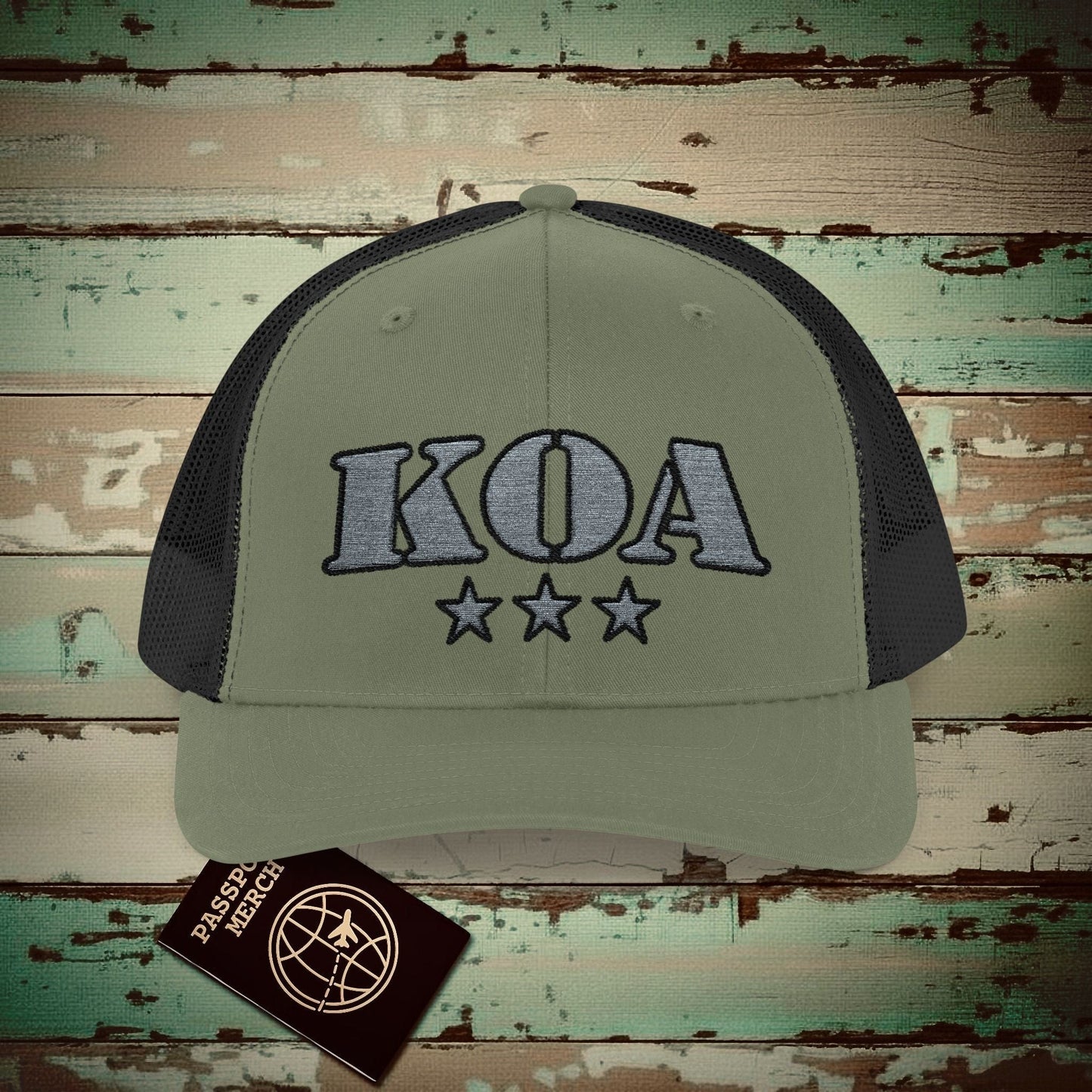 Classic Military, Kona Hawaii Airport Code (KOA) Embroidered Trucker Hat Loden / Black / One size