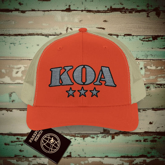Classic Military, Kona Hawaii Airport Code (KOA) Embroidered Trucker Hat Rustic Orange / Khaki / One size