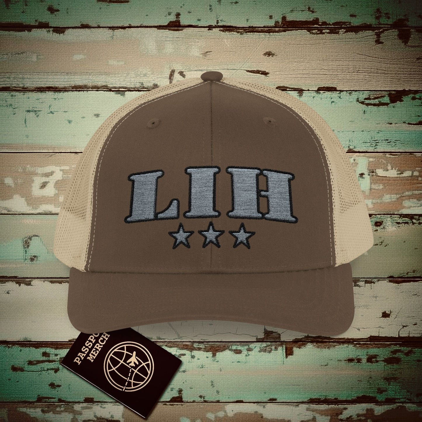 Classic Military, Lihue Hawaii Airport Code (LIH) Embroidered Trucker Hat Brown / Khaki / One size