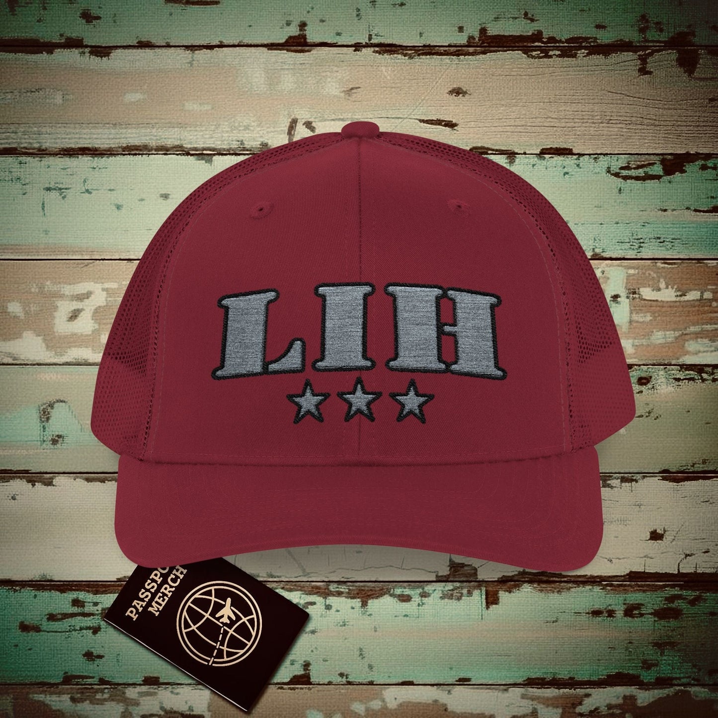 Classic Military, Lihue Hawaii Airport Code (LIH) Embroidered Trucker Hat Cranberry / One size