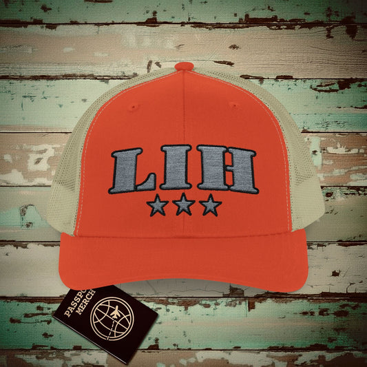 Classic Military, Lihue Hawaii Airport Code (LIH) Embroidered Trucker Hat Rustic Orange / Khaki / One size